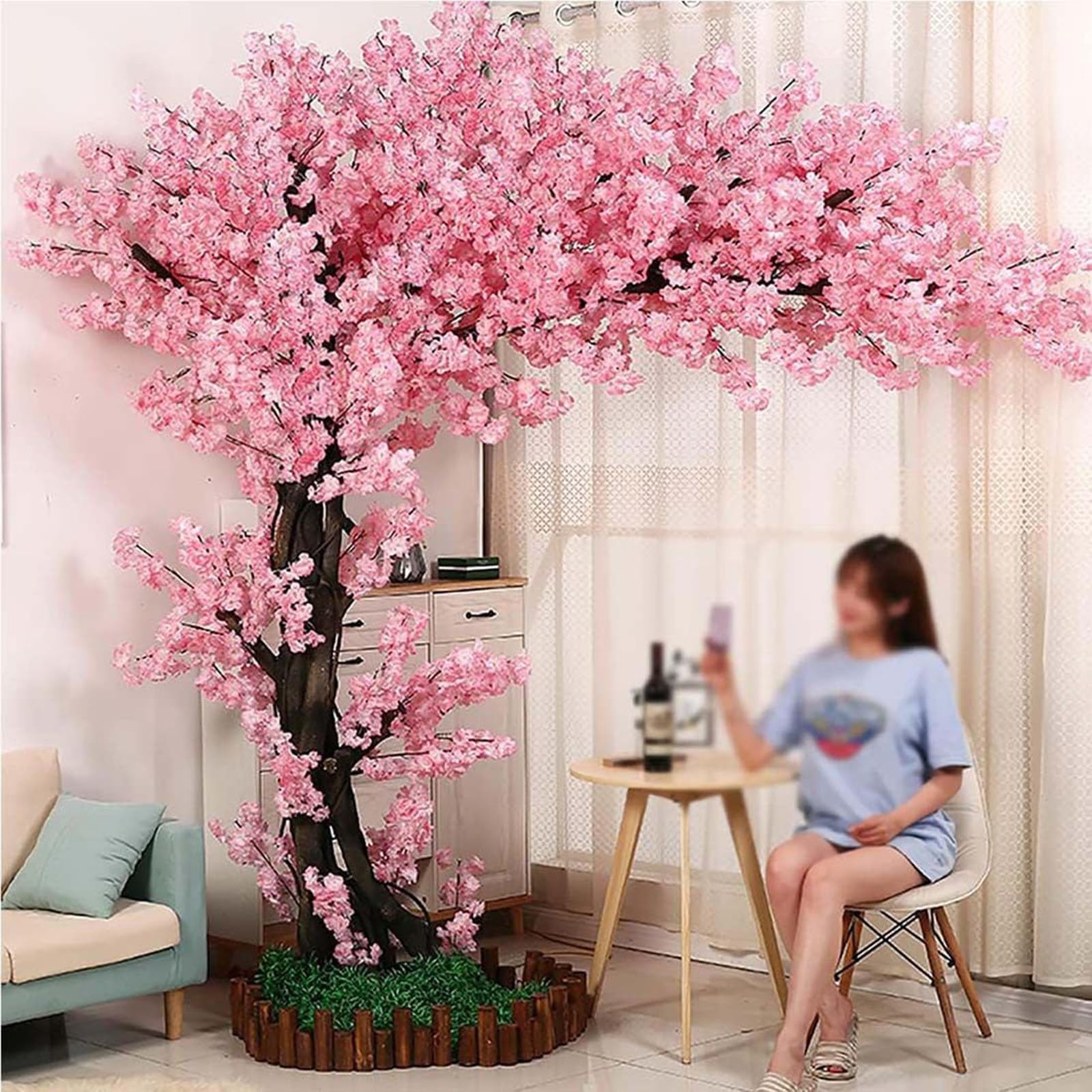 Große rosa künstliche Kirschblütenbäume, lebensechter künstlicher Kirschblütenbaum, gefälschter Sakura-Blumenbaum, perfekt für Party-Hochzeitsdekoration,1.8 * 1.5m