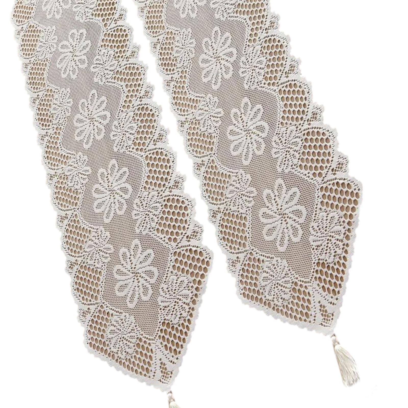 Mekalero Cotton Lace Table Runners, 2Piece Cotton Dressers Floral Doilies Cover for Elegances Lace Runner