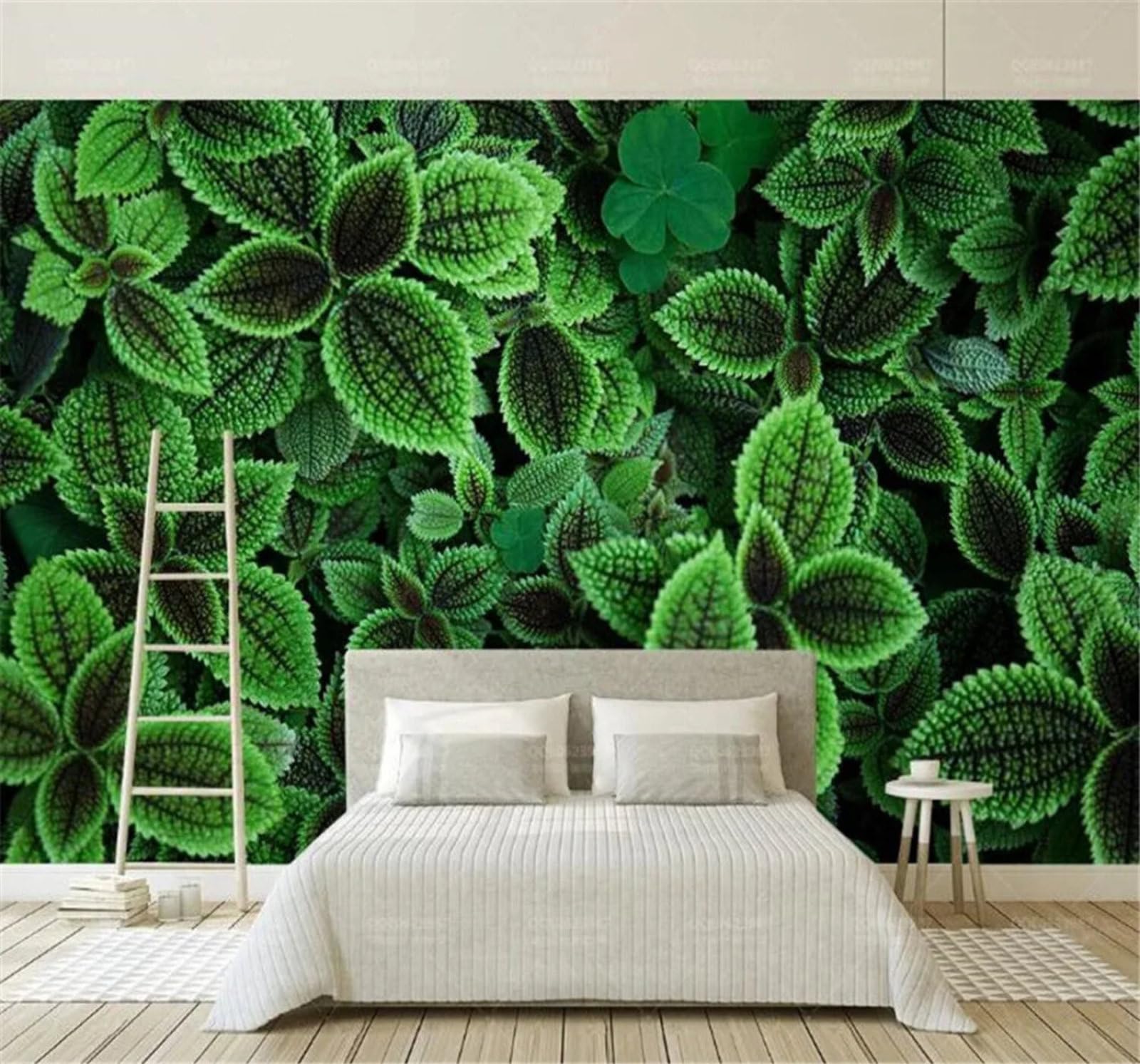 Tzxztt Minimalist Fresh Green Leaves Plants Watercolour Modern 3D Wallpaper Premium Textured Silk Neutral Tones Material Ideal for Living Room Bedroom-200cm×140cm