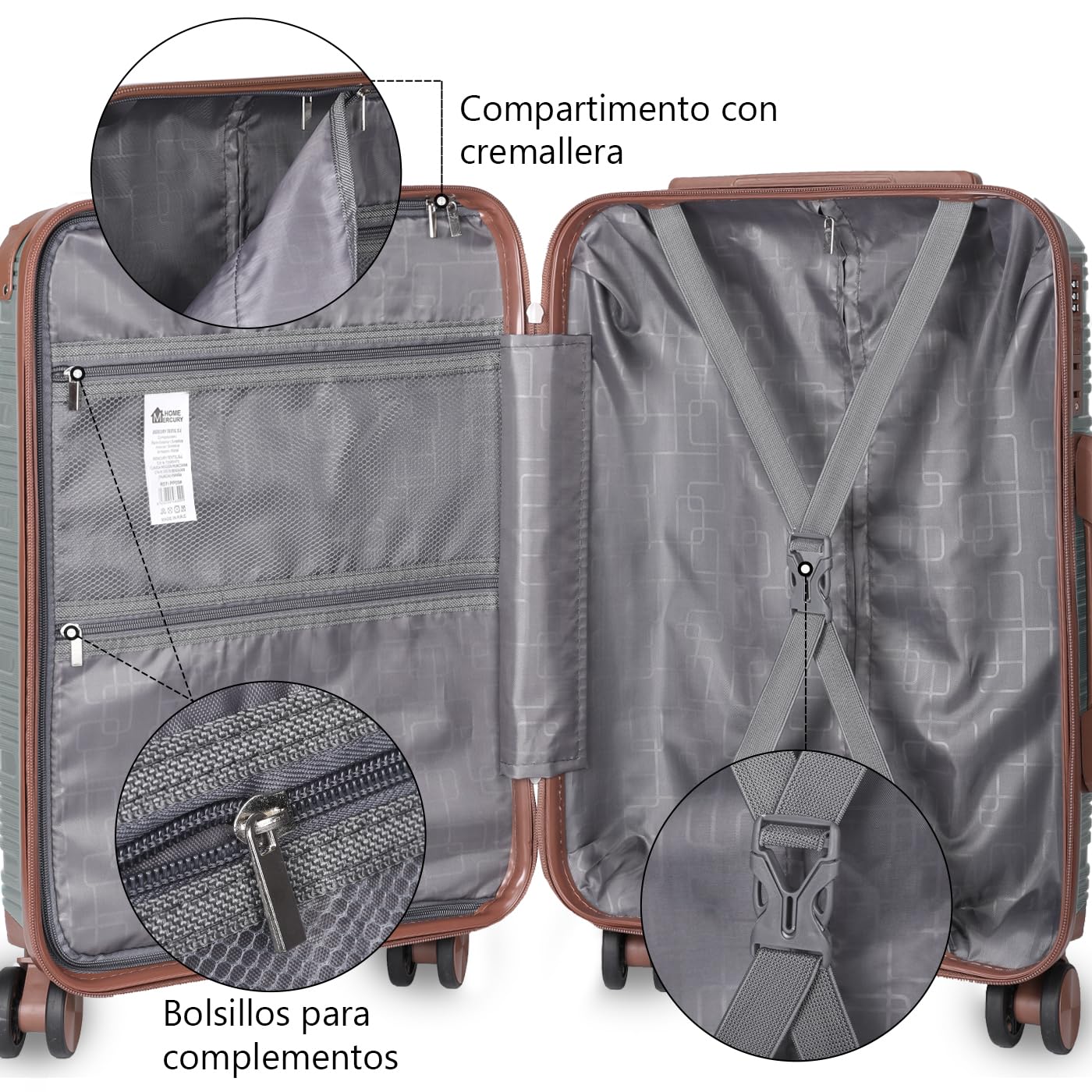 MERCURY TEXTIL- Maleta de Viaje de Cabina con Cierre de Seguridad, Equipaje de Mano Rígido y Resistente de Polipropileno con Ruedas Dobles Giratorias 360º, PP Suitcase. (Esquina Hueso)