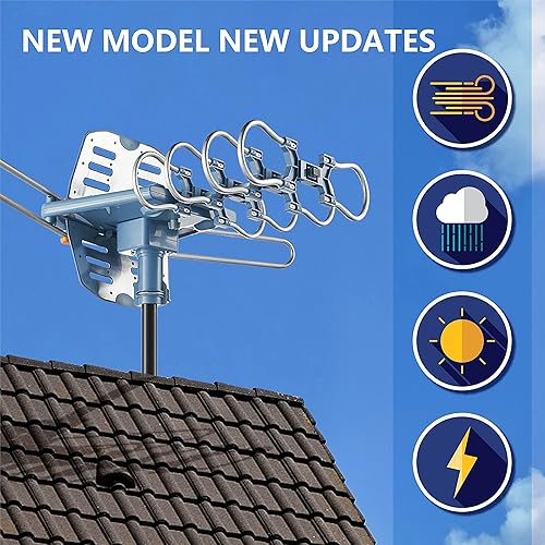Miniatura 7 de Antena HDTV digital ampilficada para exteriores y alta recepción 4K1080p, cable coaxial RG6 de 60 pies, rango de 150 millas, rotación de 360 grados,