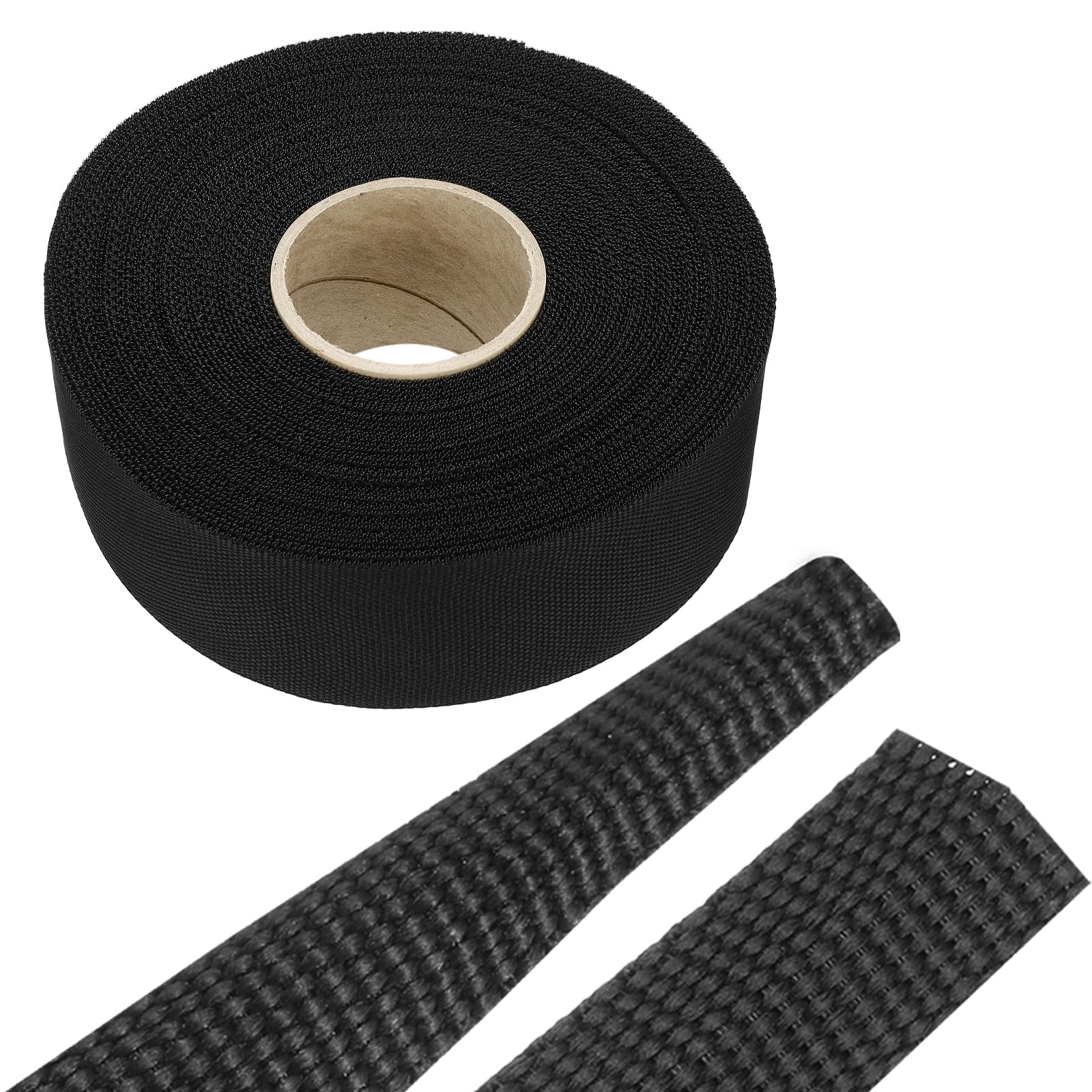 sourcing map Braided Cable Sleeves Heat Shrinkable Fabric Sleeving, 1 3/8" 60ft Black 2:1 Ratio Heat Shrinkable Cord Protector for Harness Cable, Network Cable Protection, Cable Management