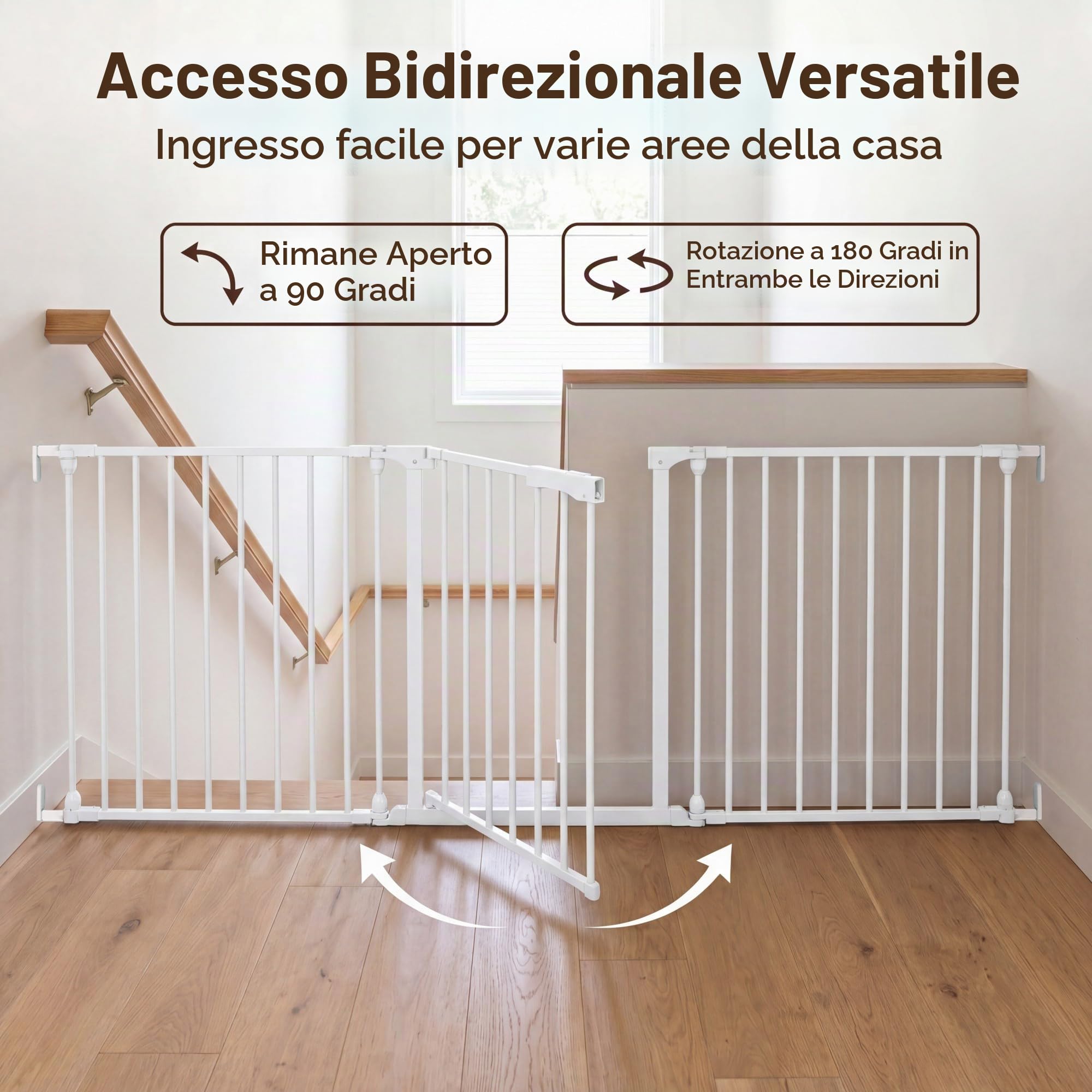 LIFEZEAL Cancelletto per Bambini 74,5-198 cm, Cancelletto per Cani Pieghevole a 3 Pannelli, Porta Bidirezionale a 180°, Doppia Chiusura, Barriera per Scale, Porta (Bianco)