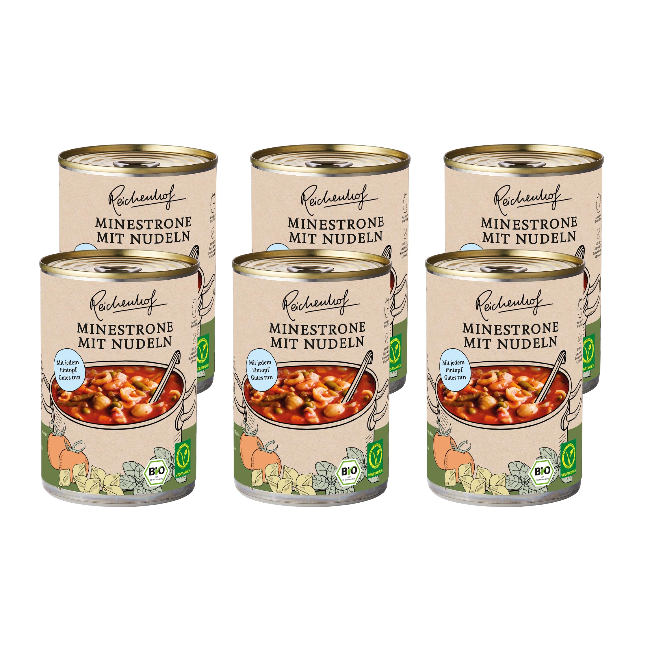 Reichenhof I Minestrone mit Nudeln I 6er Pack Bio-Eintöpfe I (6x 400g)