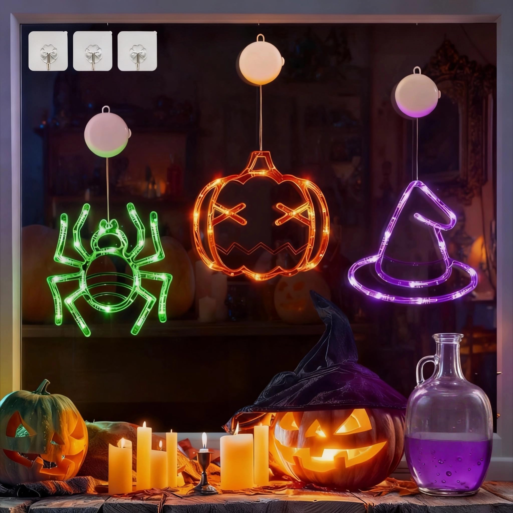 Amazon.co.jp: ハロウィン 飾り LEDライト カボチャ 3点セット緑のクモ