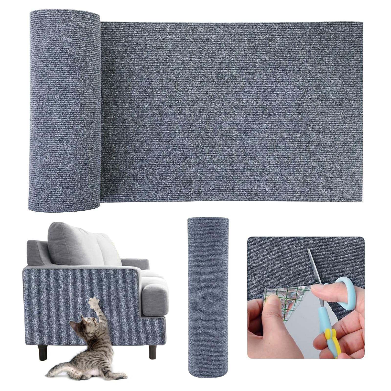 Cat Scratching Mat, Trimmable Cat Scratch Couch Furniture Protector Self-Adhesive Cat Scratch Pad DIY Climbing Cat Scratcher Carpet for Furniture, Wall Protector (Dark Grey, 78.7