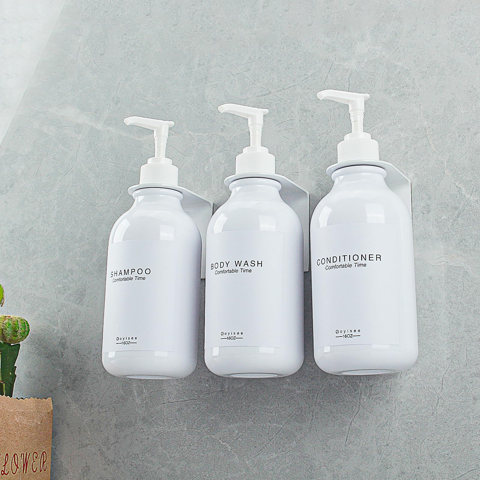 GOYISEE Shampoo and Conditioner Dispenser for Shower Wall 3 Chamber,Refillable Shampoo and Conditioner Bottles with Waterproof Labels,Soap Dispenser with Pumps - Image 3