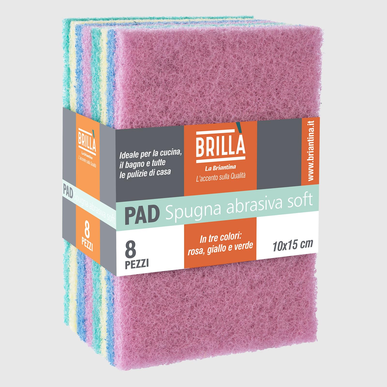 La Briantina Set 8 Pad Abrasivi Soft 10x15 cm – Spugne Pulizia Multisuperficie – Per Cucina, Bagno, Vetro, Acciaio, Plastica – Colori Assortiti – 100% Polipropilene
