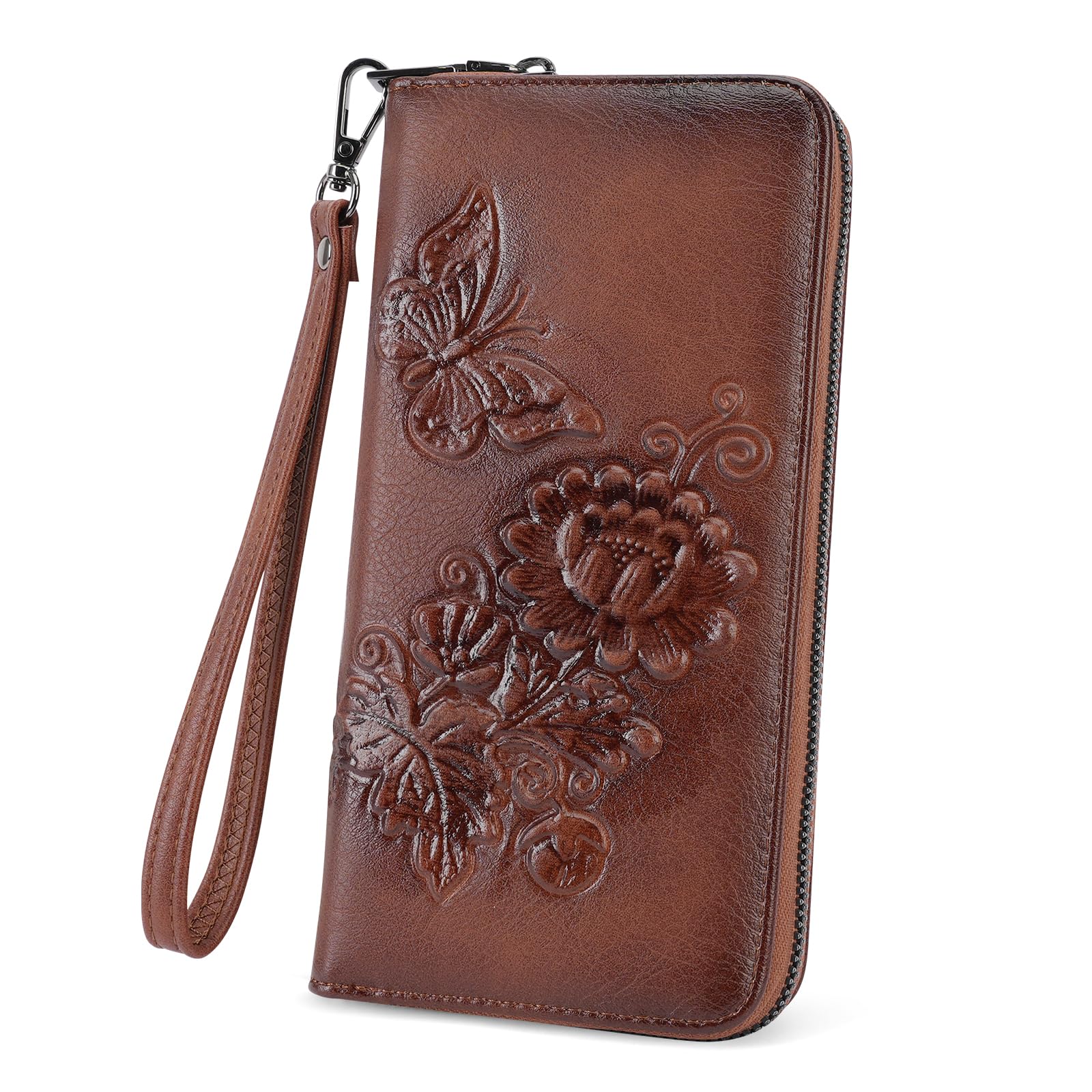 VIMUTI Womens Wallet Rfid Embossed Vegan Leather Multi Card Slots Wallets Large Capacity Wristlet Travel Purse for Women