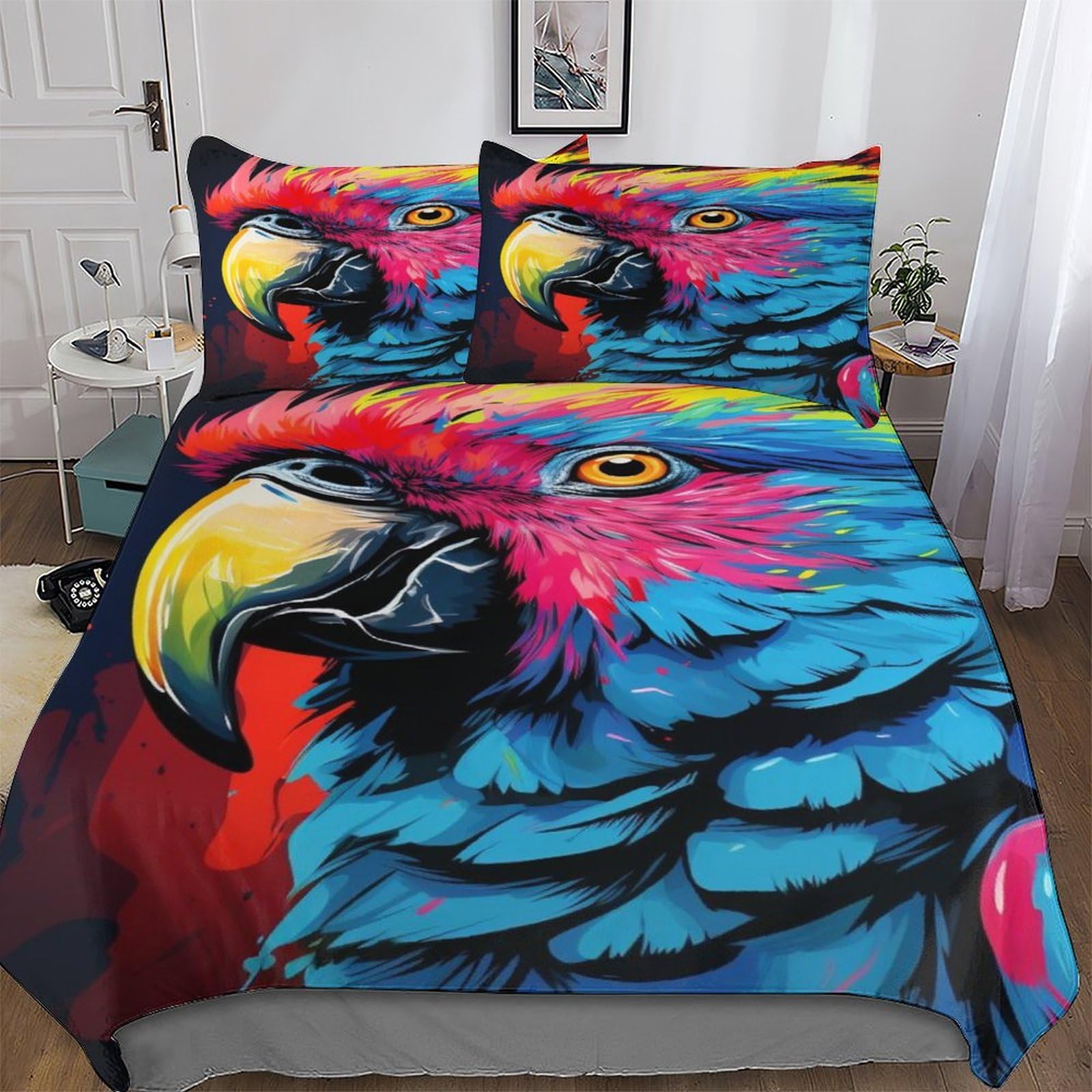 Parure de lit perroquet king size au motif 3D d'une grande finesse