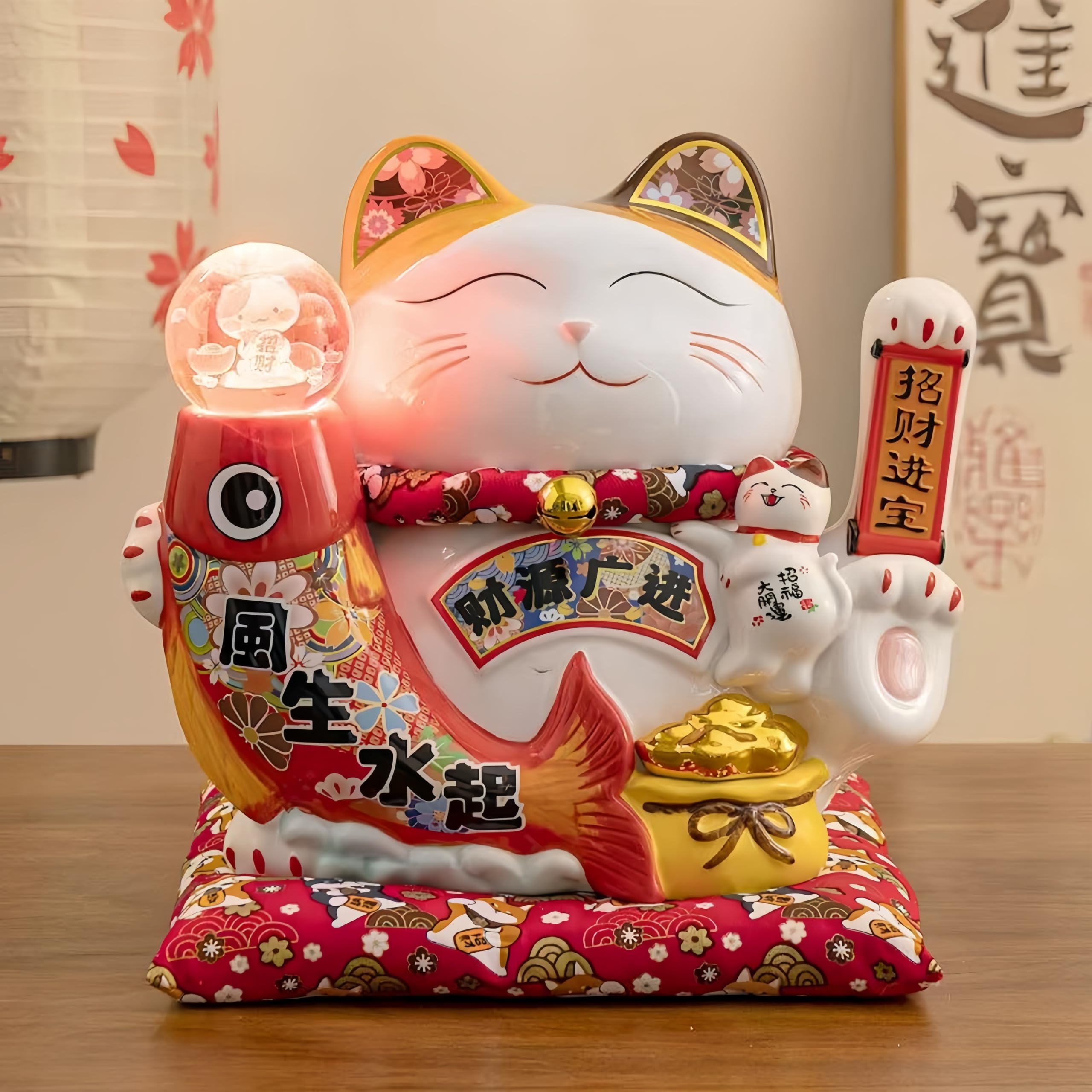 Estatua china de la suerte con brazo ondulante, cerámica Maneki Neko, decoración de gato de la fortuna del dinero para apertura de tiendas, oficina, caja registradora, decoración de