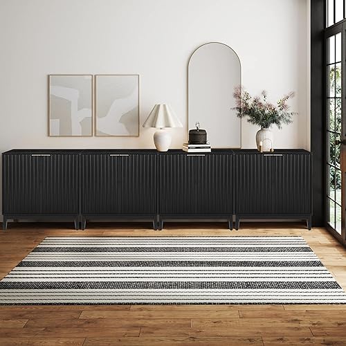 Armario estriado con almacenamiento, aparador de 2 puertas, armario moderno con estante ajustable para cocina o sala de estar, ceniza natural