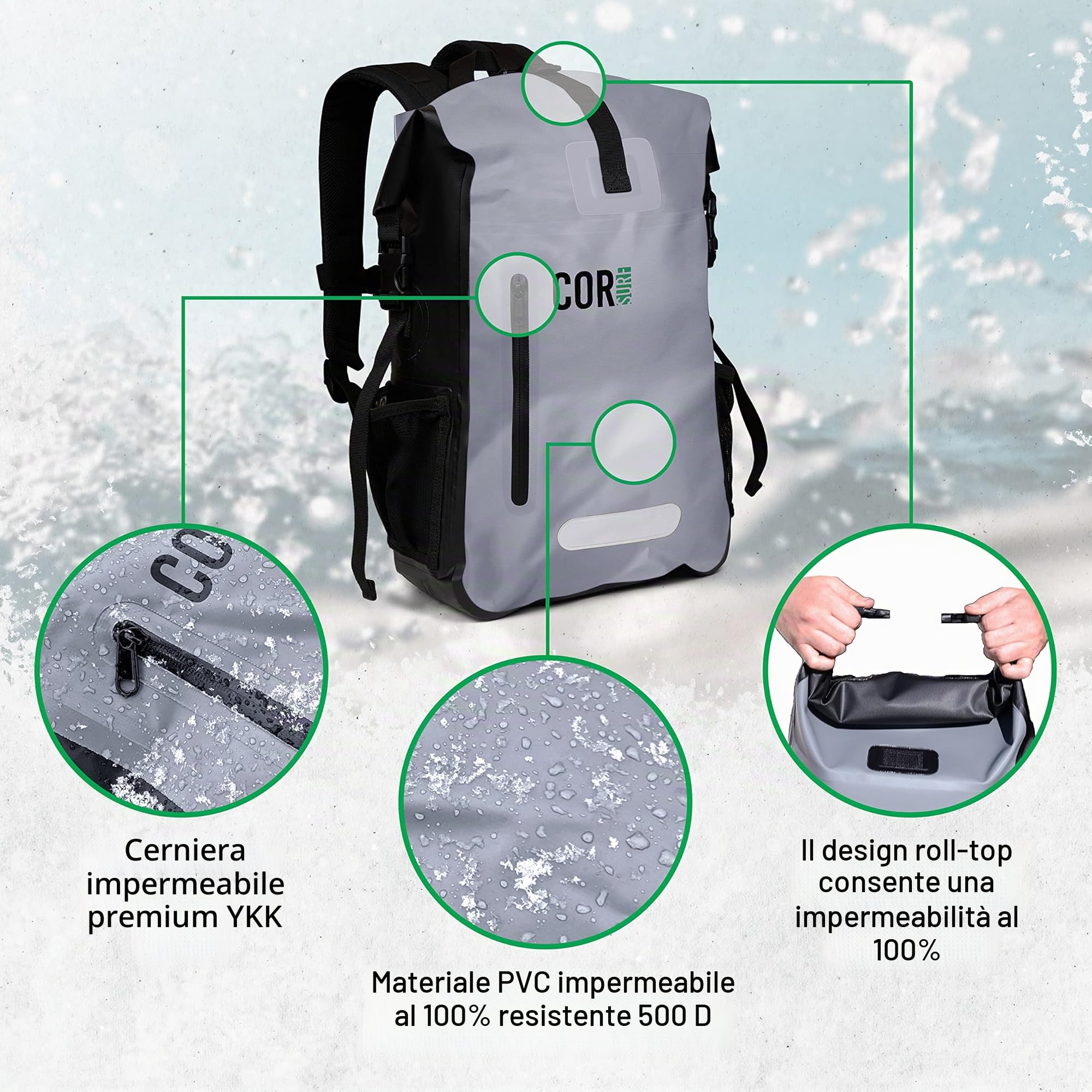 COR Surf Zaino Impermeabile con Tasca Imbottita per Portatile Capacita (25L & 40L)