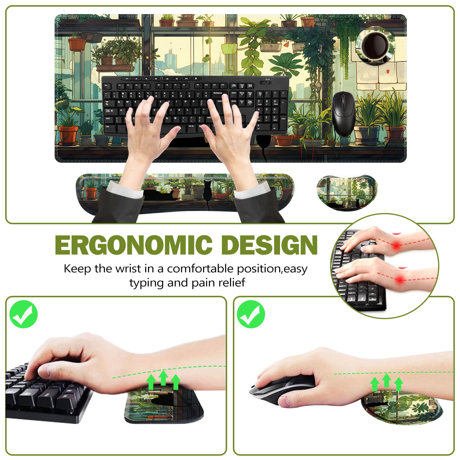 ToLuLu Tappetino per mouse da gioco esteso, in memory foam, ergonomico, con poggiapolsi, grande tappetino da scrivania con bordi cuciti, base antiscivolo, tappetino per mouse per casa e ufficio