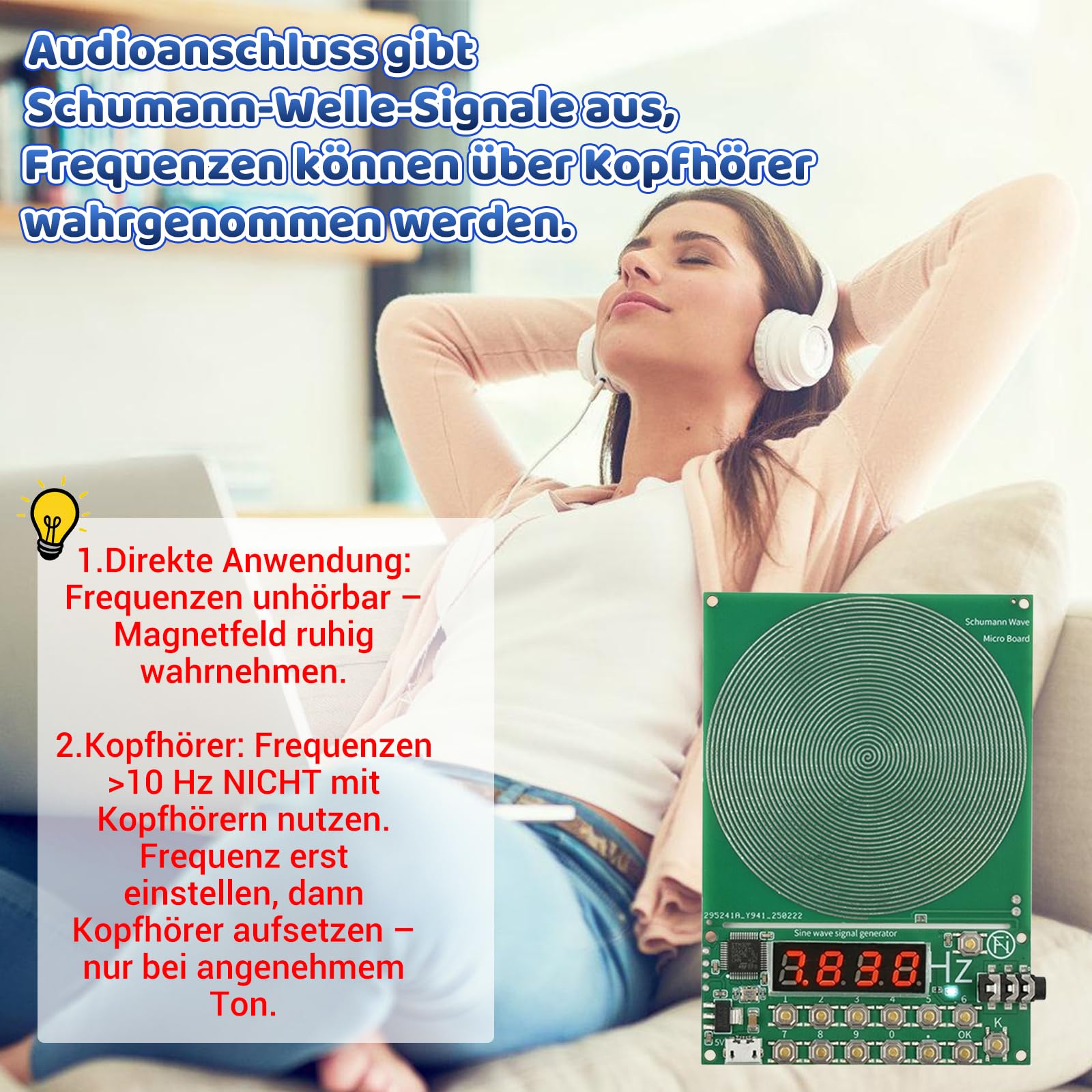 Schumann Frequenz Generator 7.83Hz einstellbar 0.1Hz bis 100000 Hz mit Display, USB-Anschluss Schumann-Resonanz Generator Naturresonanz für Raumharmonie Tragbar für Zuhause Büro Geschenk