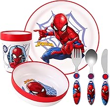 Spiderman Kids 6 Piece Reusable Dinner Set - Plate/Bowl/Cup/Knife/Fork/Spoon - Childrens Dinnerware Tableware Cutlery Set