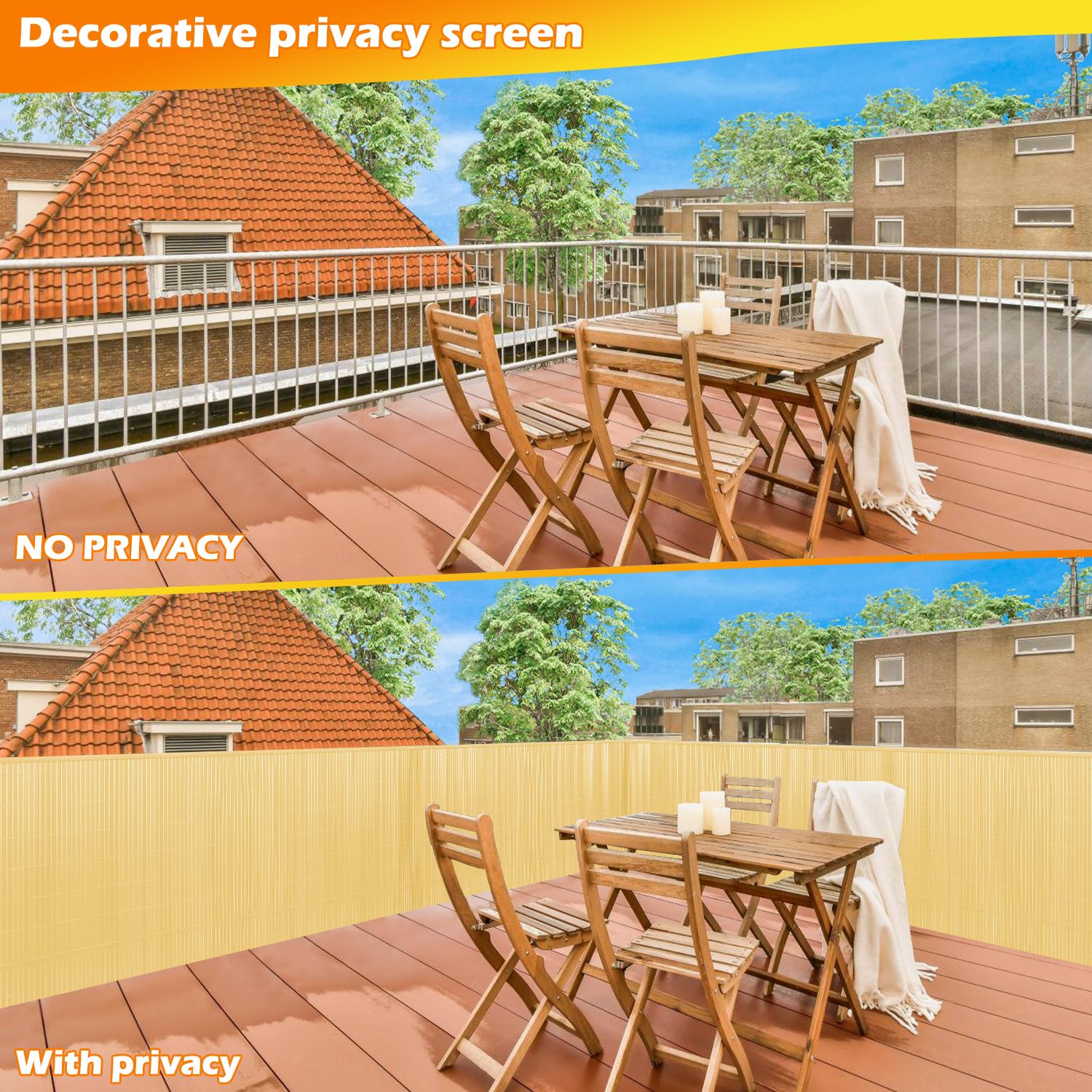 PCW 120 x 400 cm, odporna na promieniowanie UV, prążkowana konstrukcja z opaskami kablowymi, idealna do ogrodzeń ogrodowych i tarasowych, wygląd bambusa, rozwiązanie do ochrony prywatności na zewnątrz