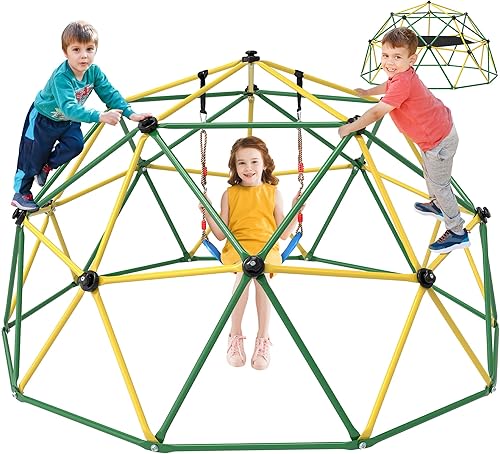 Hapsor Domo de escalada, escalador de cúpula de 10 pies con hamaca y columpio para niños de 3 a 10 años, gimnasio de jungla al aire libre para niños