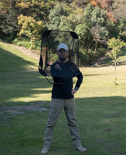 Miniatura 5 de iClimb Silla plegable de camping compacta ultraligera baja con bolsillo lateral y bolsa de transporte (malla negra)