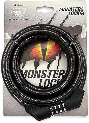 Monster Lock - Candado de cable de combinación reajustable de 6 pies - Acero trenzado de 0.512 in, revestimiento de vinilo resistente a la