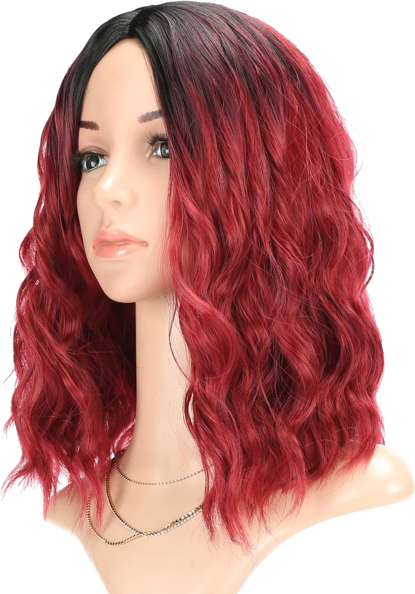 FAELBATY Ombre Red Wig Short bob Wigs Shoulder Length Women's Synthetic Cosplay Wig for Girl Costume Wigs (14" ombre black red color)