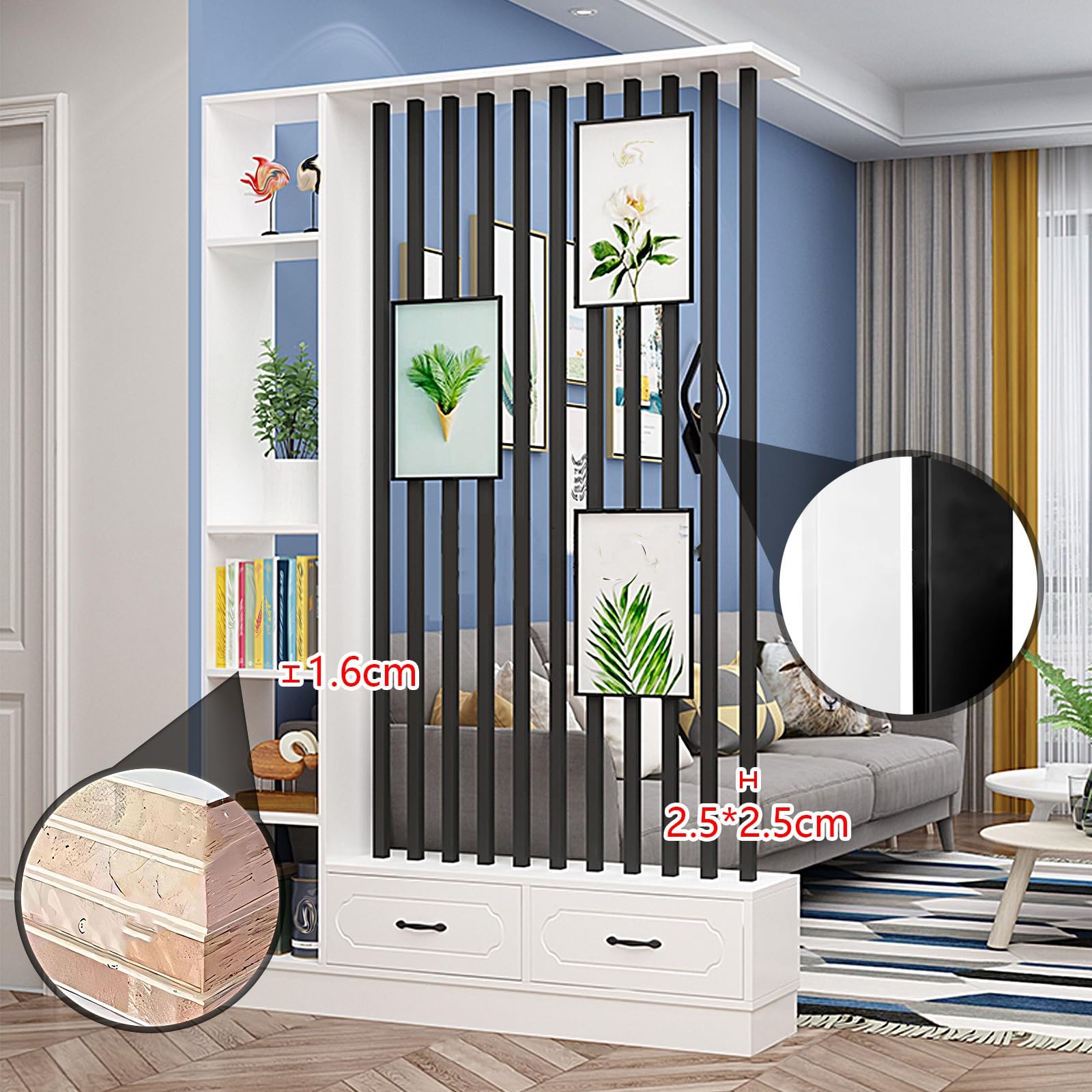 Freestanding Privacy Screen With Storage Wood Room Divider With Shelves ...