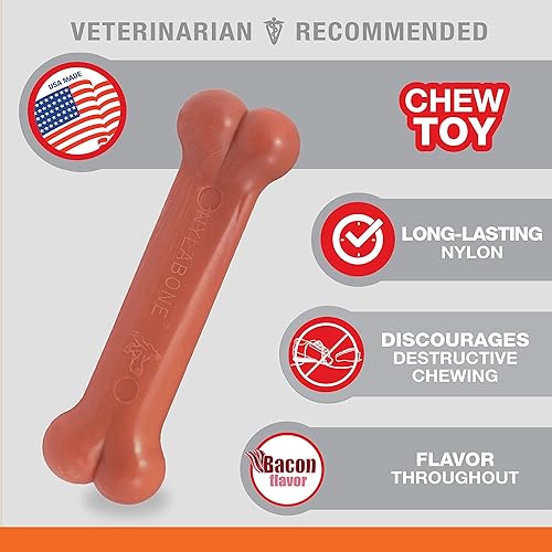 Vista 111 de Nylabone Power Chew Juguete masticable duradero con sabor a pollo, para perros medianos, para masticadores agresivos, huesos indestructibles, M/lobo