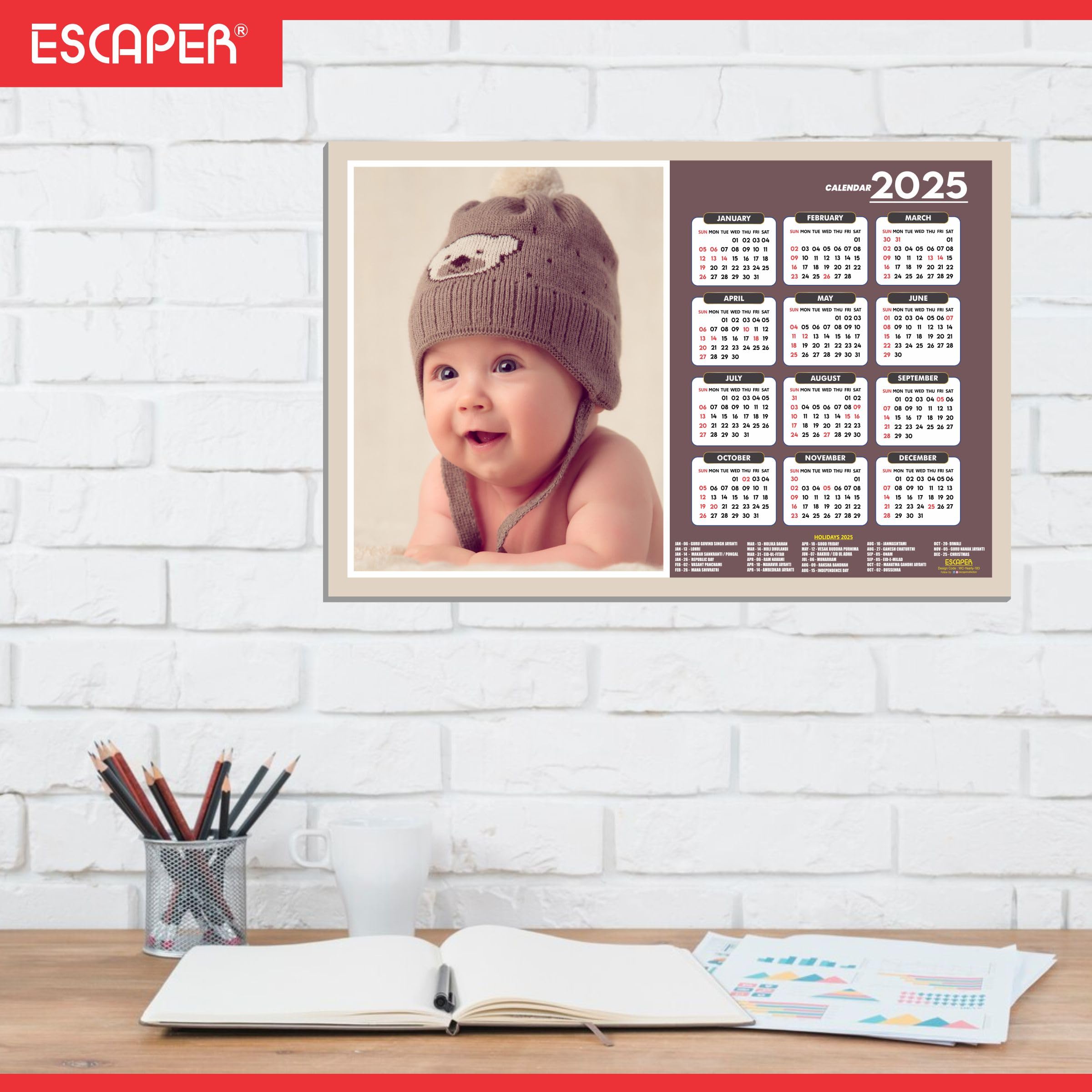 ESCAPER Calendario da parete 2025 per donne incinte (45 x 30 cm), foto di bambini da appendere, calendario da parete 2025 per donne incinte, immagini di bambini per donne incinte