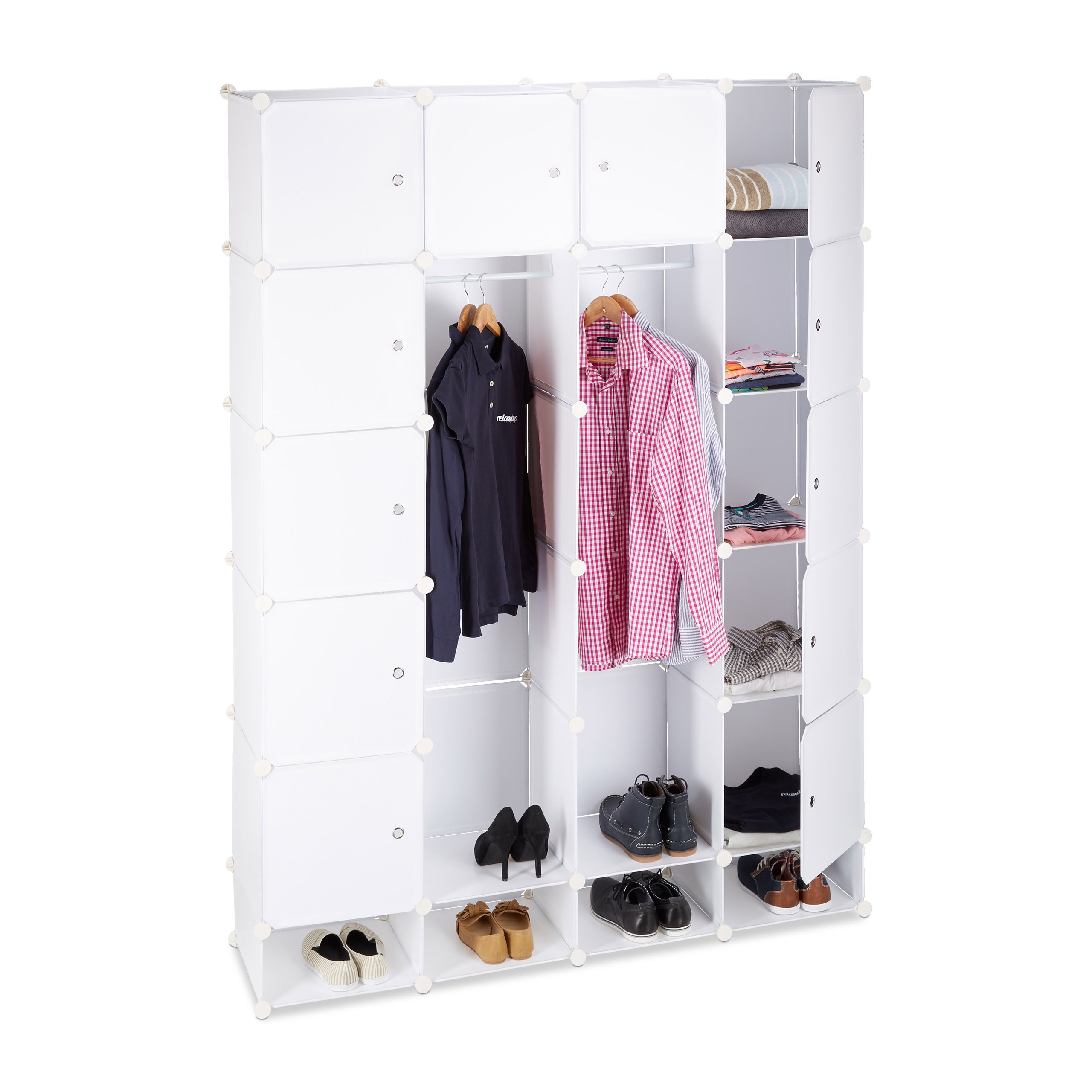 RelaxdaysModular Wardrobe, 18 Compartments, Plastic Closet, Shoe Cabinet 145x200 cm, White