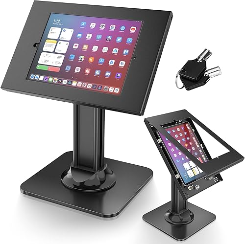 AboveTEK Soporte de quiosco antirrobo para iPad Soporte de seguridad para iPad POS y soporte de tableta con bloqueo Base resistente, giro de 360,