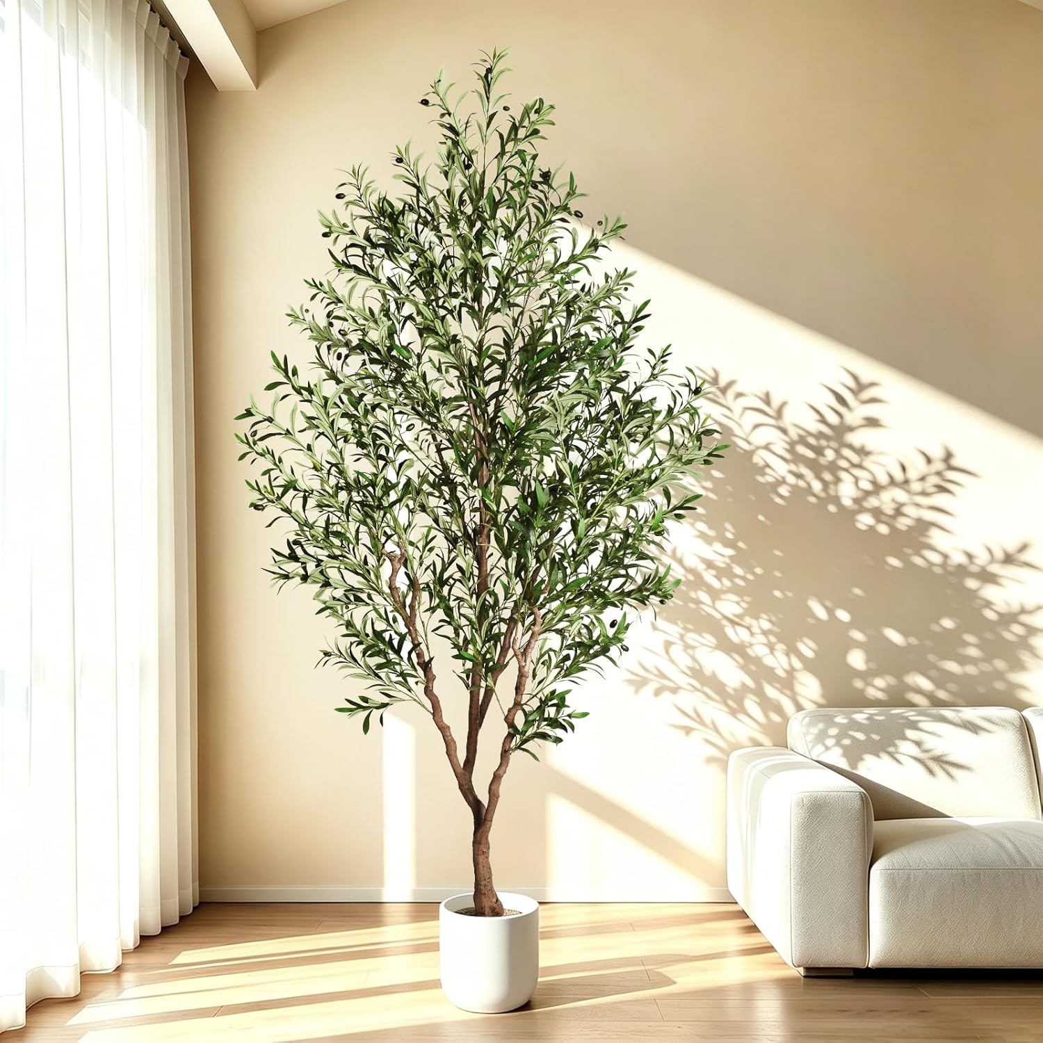Suntee Olive Tree Artificial Indoor 8ft, Tall Faux Olive Tree with Large Olive Branches and Realistic Fruits, Fake Floor Plant Artificial Plants Indoor for Home Office Living Room Decor