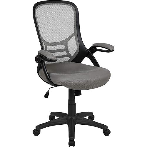Flash Furniture Porter High-Back Swivel Office Chair with Adjustable Lumbar Support and Seat Height, Ergonomic Mesh Desk Chair with Flip-Up Armrests, Gray/Black