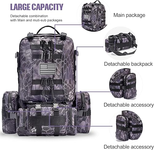 Miniatura 10 de CALUOMATT Mochila táctica para hombres, 30-35L, mochila táctica pequeña, bolsa de asalto, mochila táctica samurái, para senderismo, caza, táctica