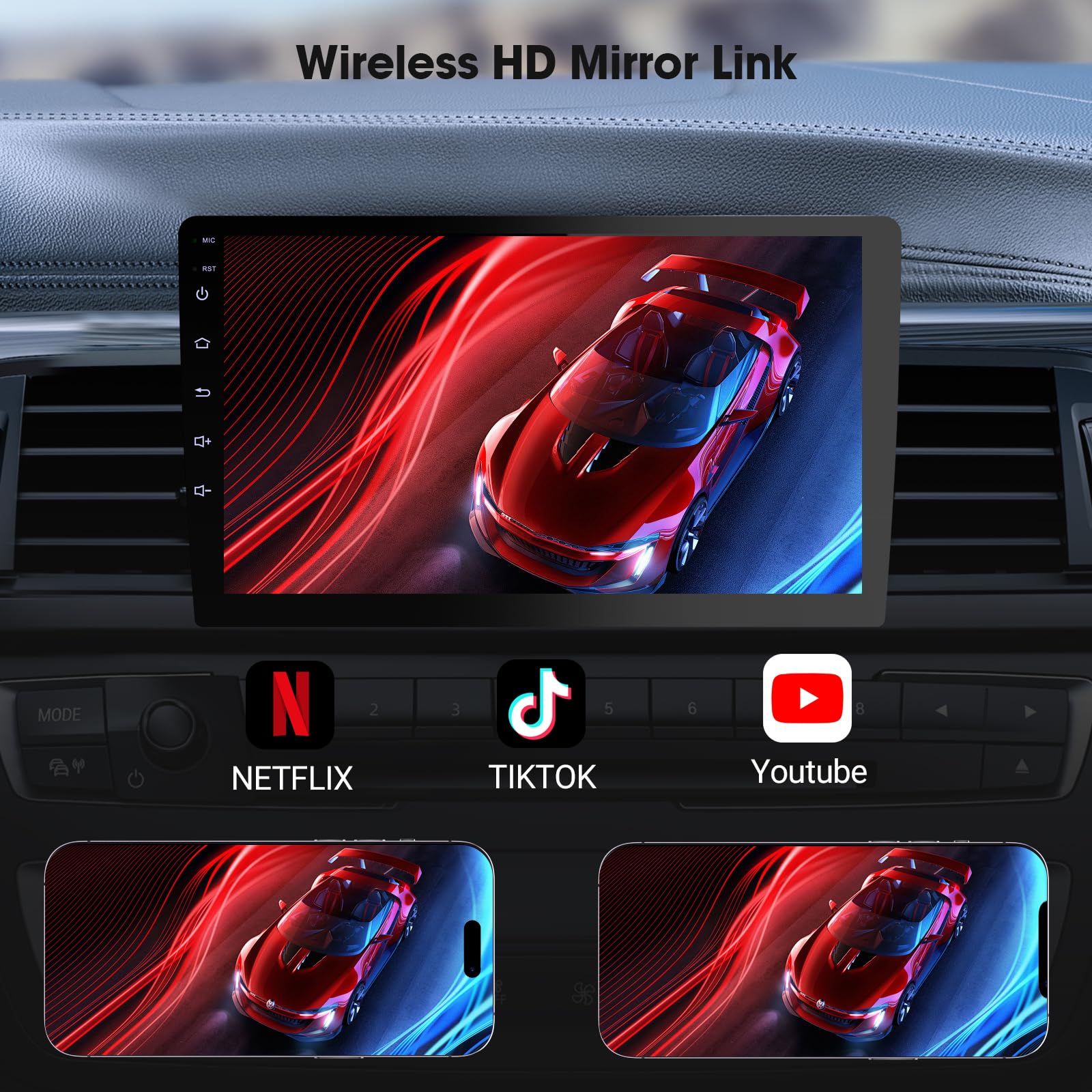 Haudio Radio Coche 2 DIN con CarPlay Inalámbrico y Android Auto,HD Pantalla Táctil de 10.1 Pulgadas,soporta Manos Libres/Mirror Link/AUX|FM/Am y Reproductor de Música,con Cámara de Respaldo