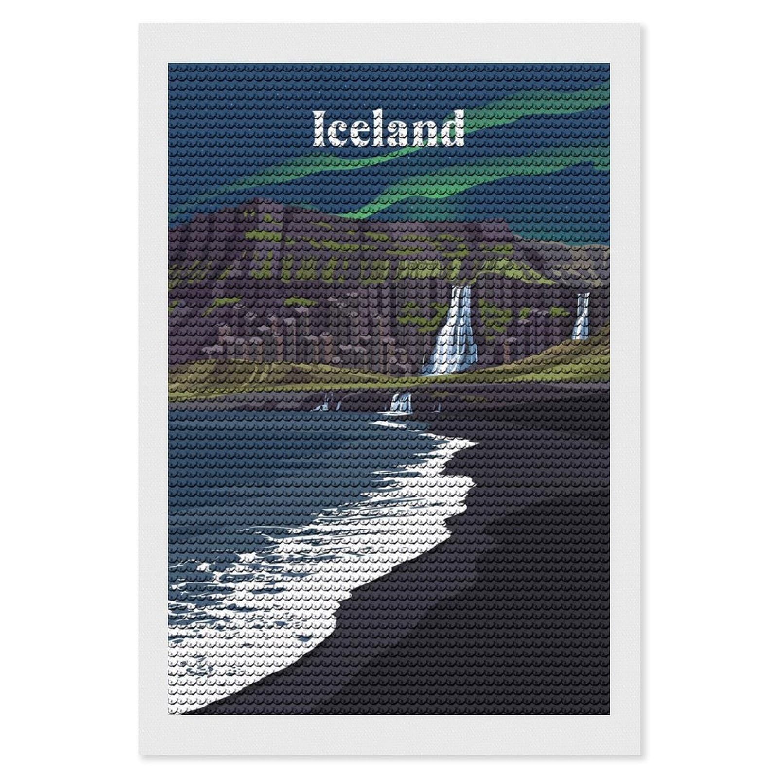 Junmoney Icelandic Landscape with Northern Lights Diamond Painting Set 8"x12", for Beginners, Modern Decor, Simple to Start, Gift Idea, Pleasing Wall Art Project