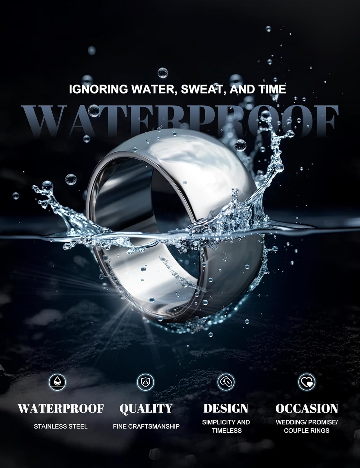 Florideco Stainless Steel Ring Wedding Bands for Women Mens Ring Wedding Band Plain Dome High Polished Size 6 to 10 - Image 4