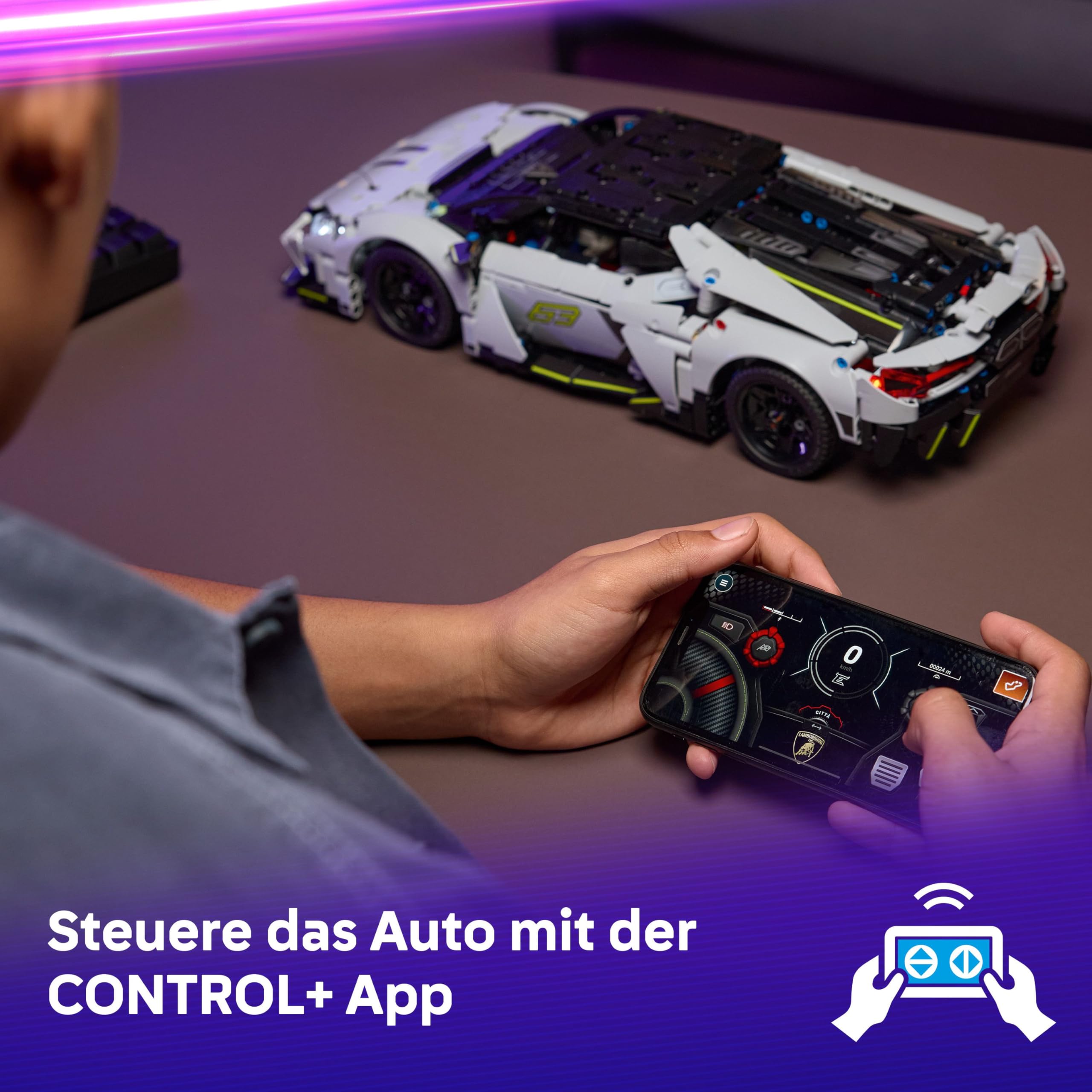 LEGO Technic Lamborghini Revuelto Supersportwagen Spielzeug – ferngesteuertes Automodell mit Lichtfunktionen, Lenkung und wiederaufladbarem Akku-Hub – Geschenk für Jungen ab 10 Jahren – 42214