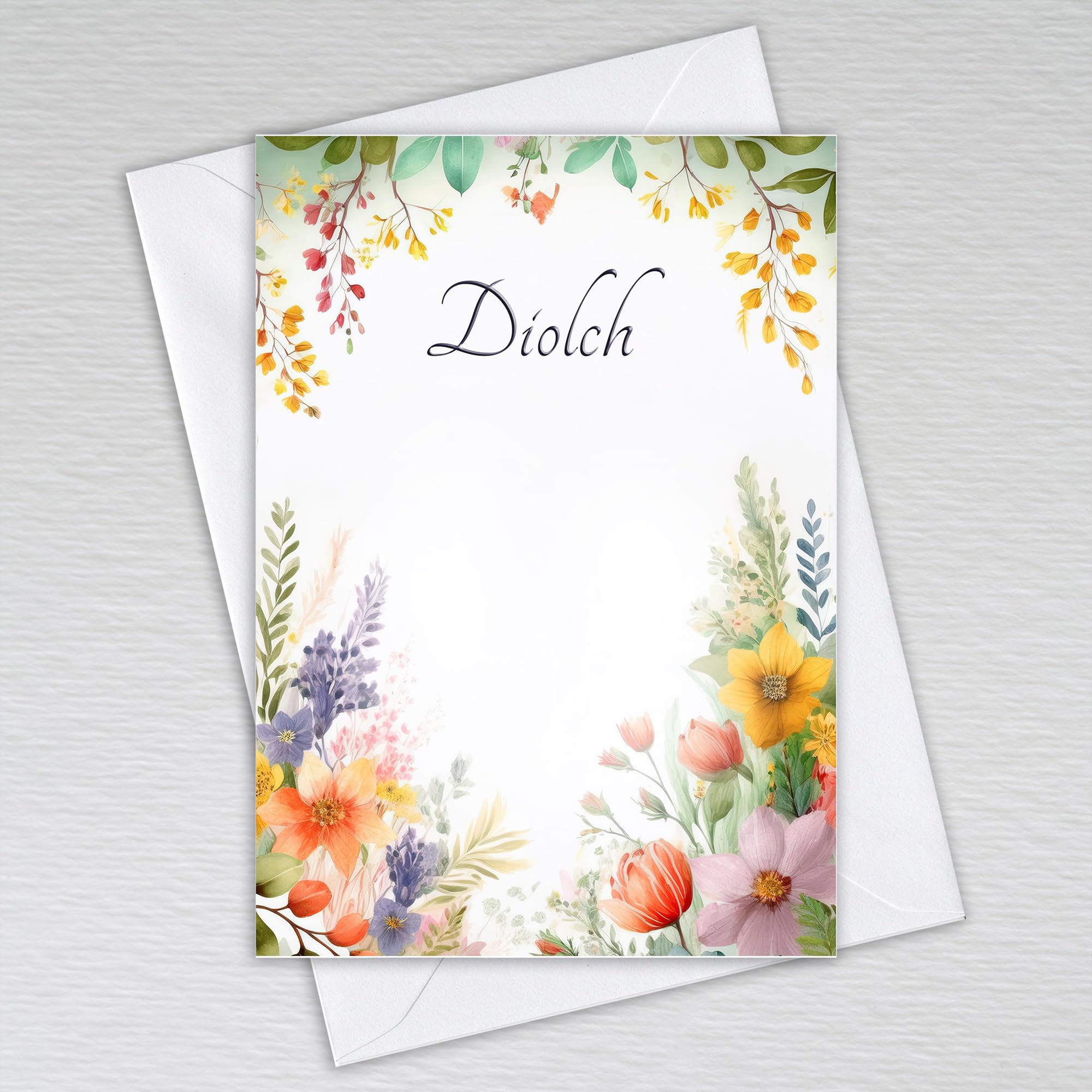 Diolch Cards, Welsh Thank You Cards, Welsh Language Diolch Note Cards A6 Non-Folded Postcards for Business, Birthdays, Weddings: Vibrant Wildflower Diolch Cards (Pack of 50 with Envelopes)