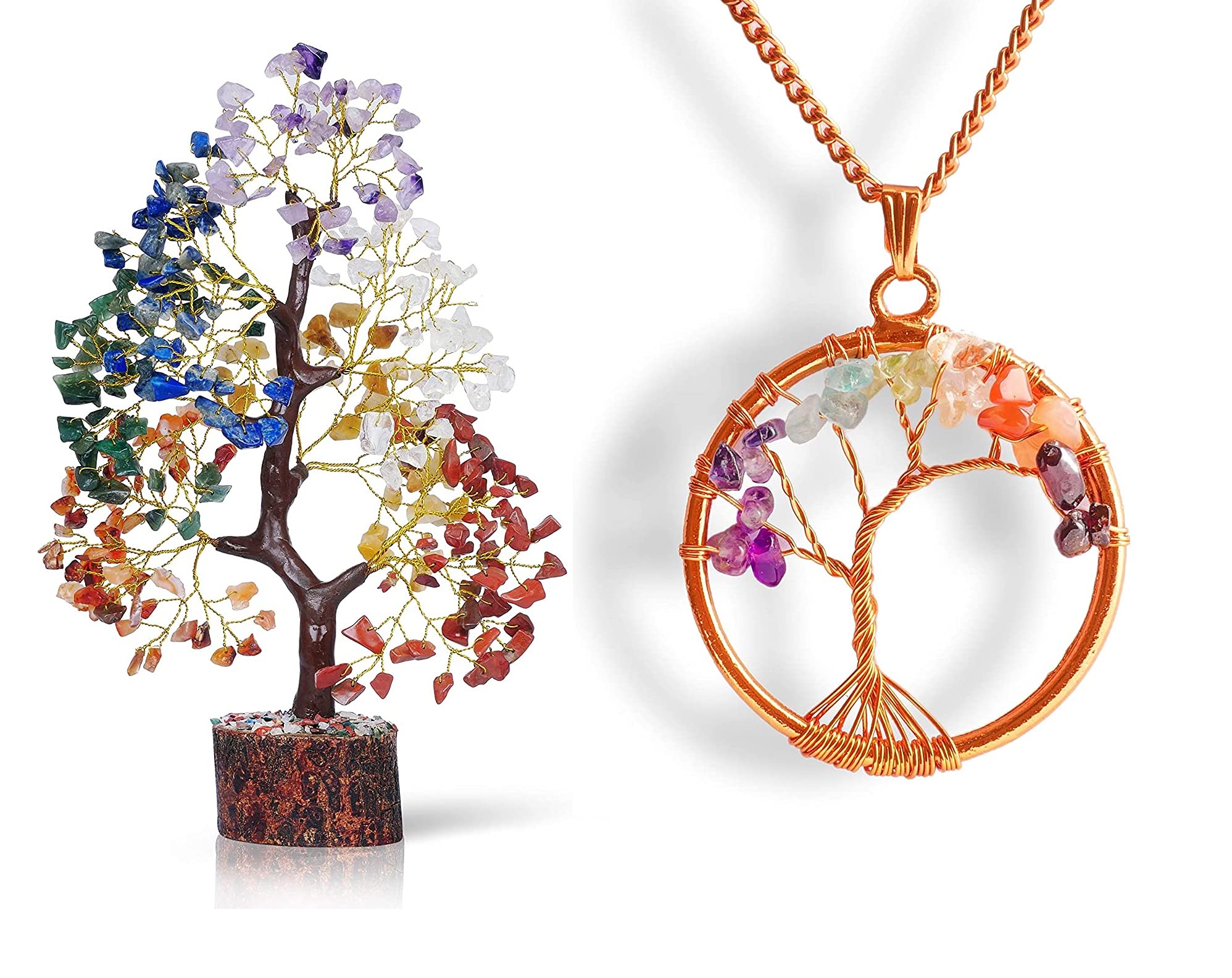 7 Chakra Tree - Crystal Tree - Natural Healing Gemstone Crystal Bonsai Tree / Good Luck Money Tree - Attract Wealth & Prosperity - Home Office Decor Spiritual Gift - Karma and Luck Tree of Life