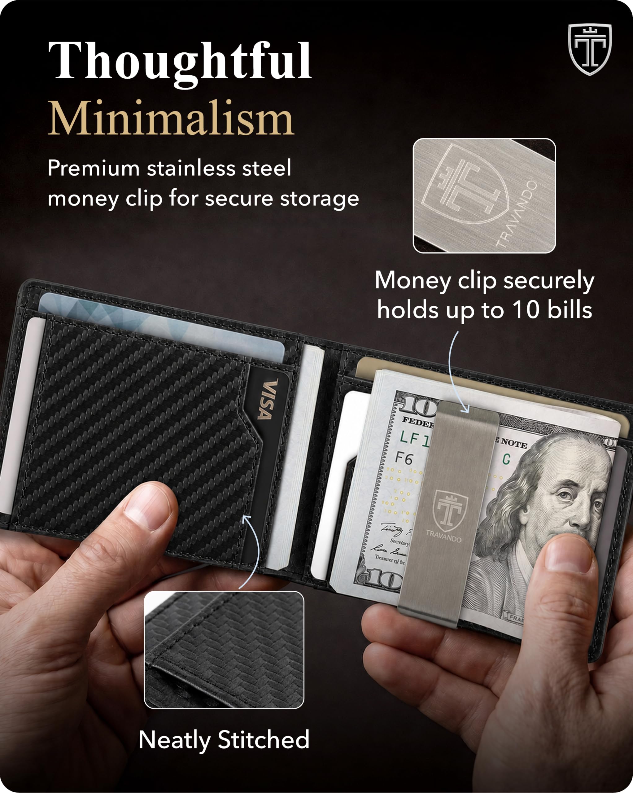Travando AirTag* Herren-Geldbörse mit Geldklammer, Kartenhalter, RFID-blockierend, Bifold Geschenke für Männer