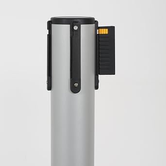 M&T Displays Crowd Control Stanchion Barriers Queue Post 37-inch High Safety Barrier Stands Line Dividers Retractable Belt 9.85'/118 Heavy Base Floor Standing (2-Pack) (Gray-Black)