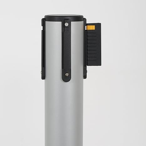 M&T Displays Crowd Control Stanchion Barriers Queue Post 37-inch High Safety Barrier Stands Line Dividers Retractable Belt 9.85'/118 Heavy Base Floor Standing (2-Pack) (Gray-Black)