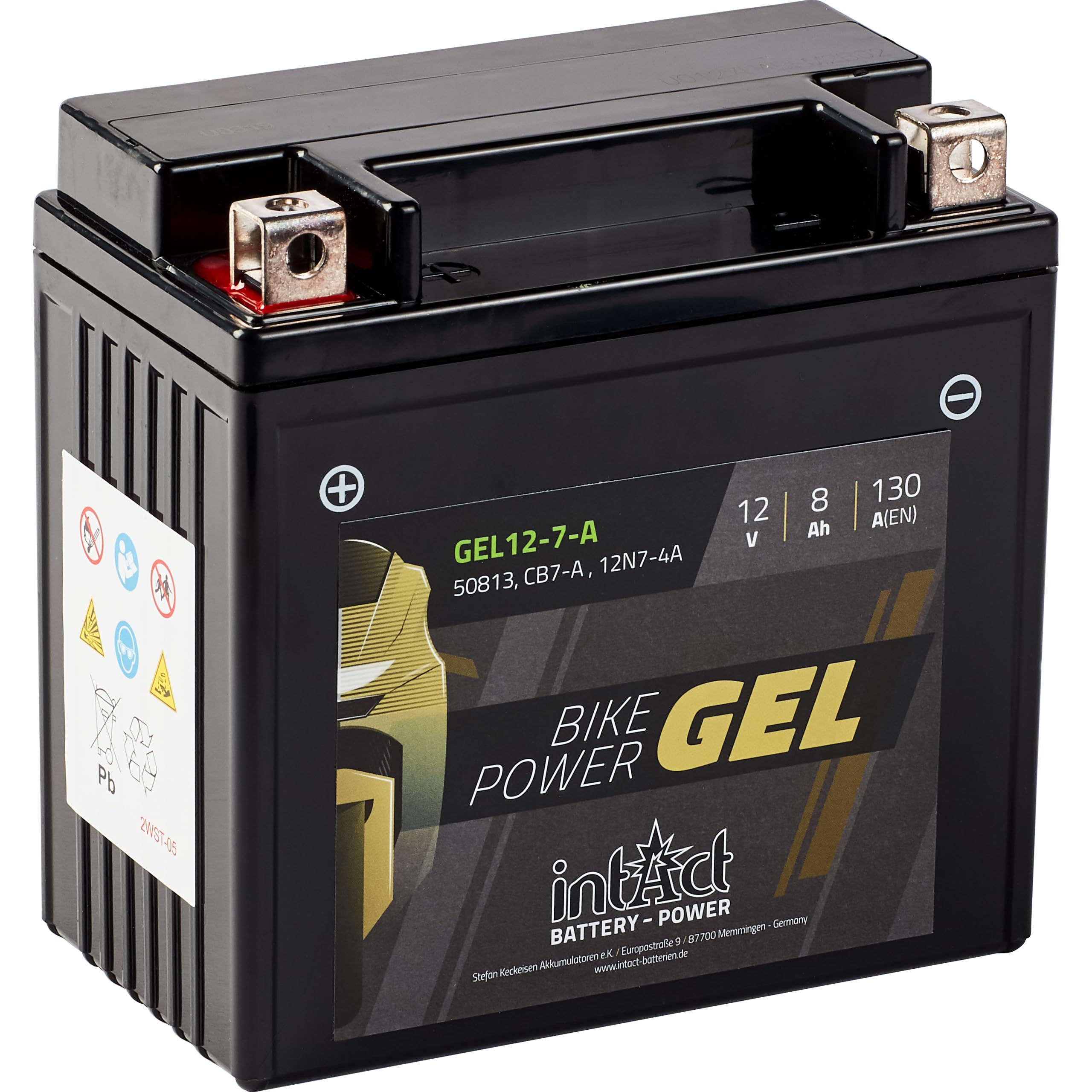 intAct - Bike-Power GEL12-7A-BS, CTX7A-BS, 50615, Batería de moto 12V 6 Ah 120 A (EN), Batería de moto de gel sin mantenimiento con un 30% más de potencia de arranque, para scooters, motos, quads