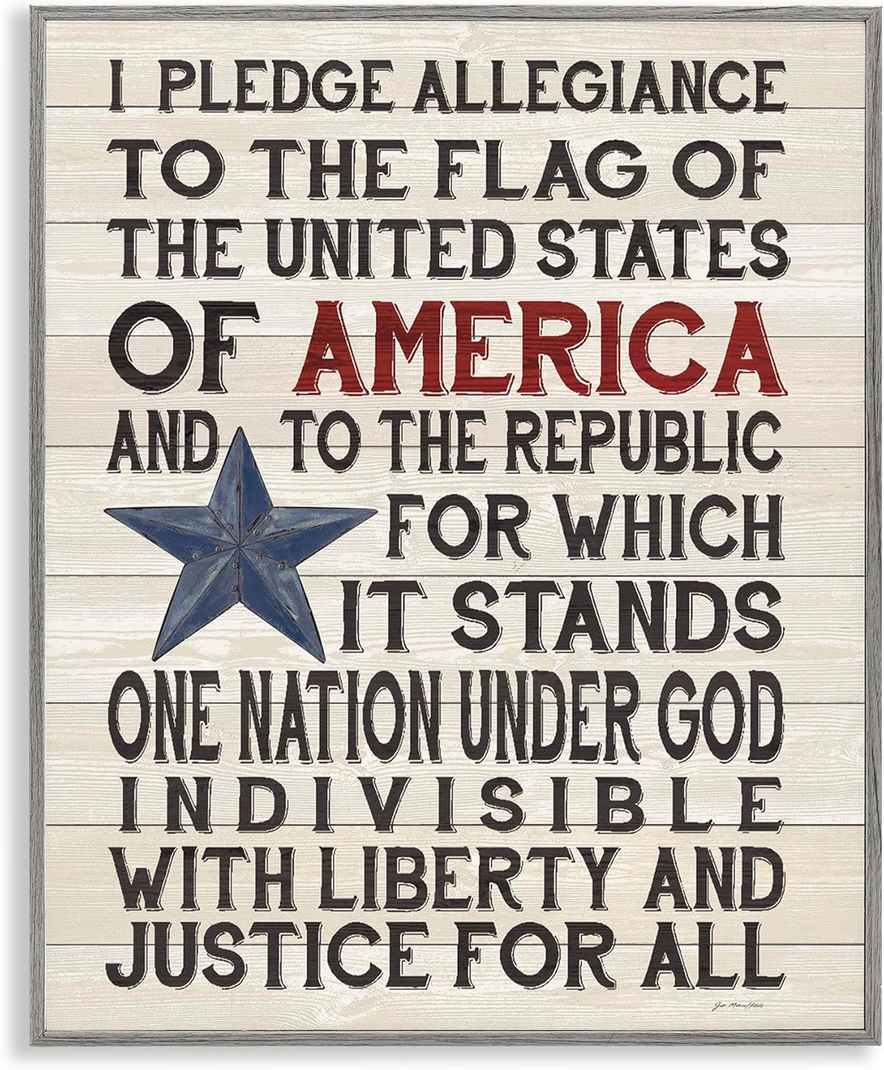 Stupell Industries Pledge of Allegiance Stars and Stripes Americana Rustic Wood Look Sign, Design by Jo Moulton