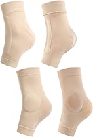 Geyoga 2 Pairs Ice Skating Socks Women Padded Heel Ankle Guards - Figure Skating Tendon Protection Shin Pads Ski Splints Beige