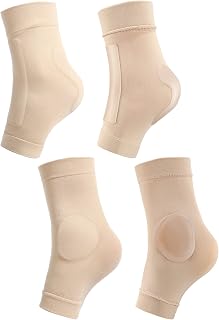 Geyoga 2 Pairs Padded Ice Skating Socks for Women Men - Heel Ankle Shin Guards Figure Skating Ski Protectors Beige