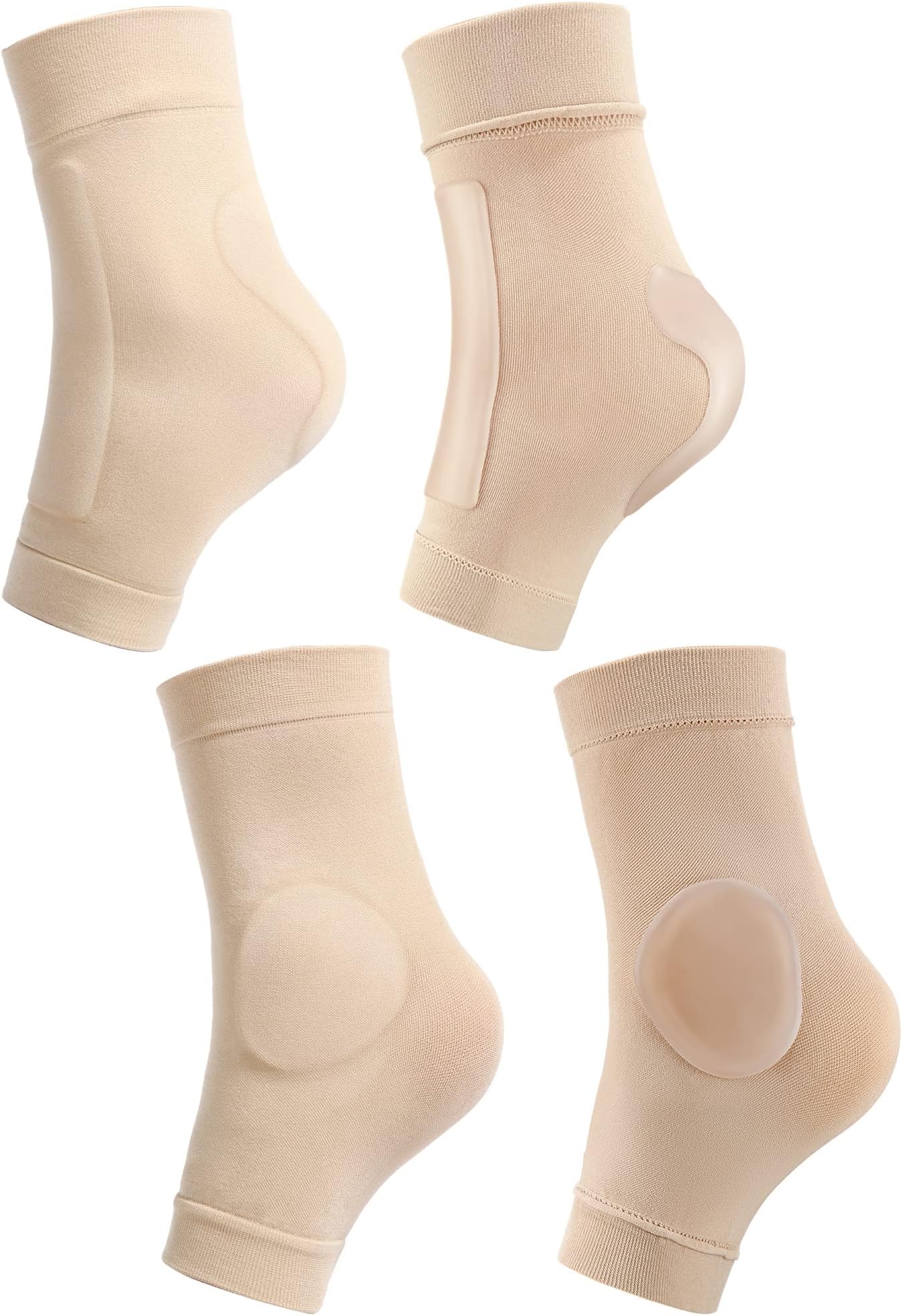 2 Pairs Ice Skating Socks for Women Figure Skating Protect Tendon Heel Ankle Padded Guards Sleeve Pad Ski Splints(Beige Color)