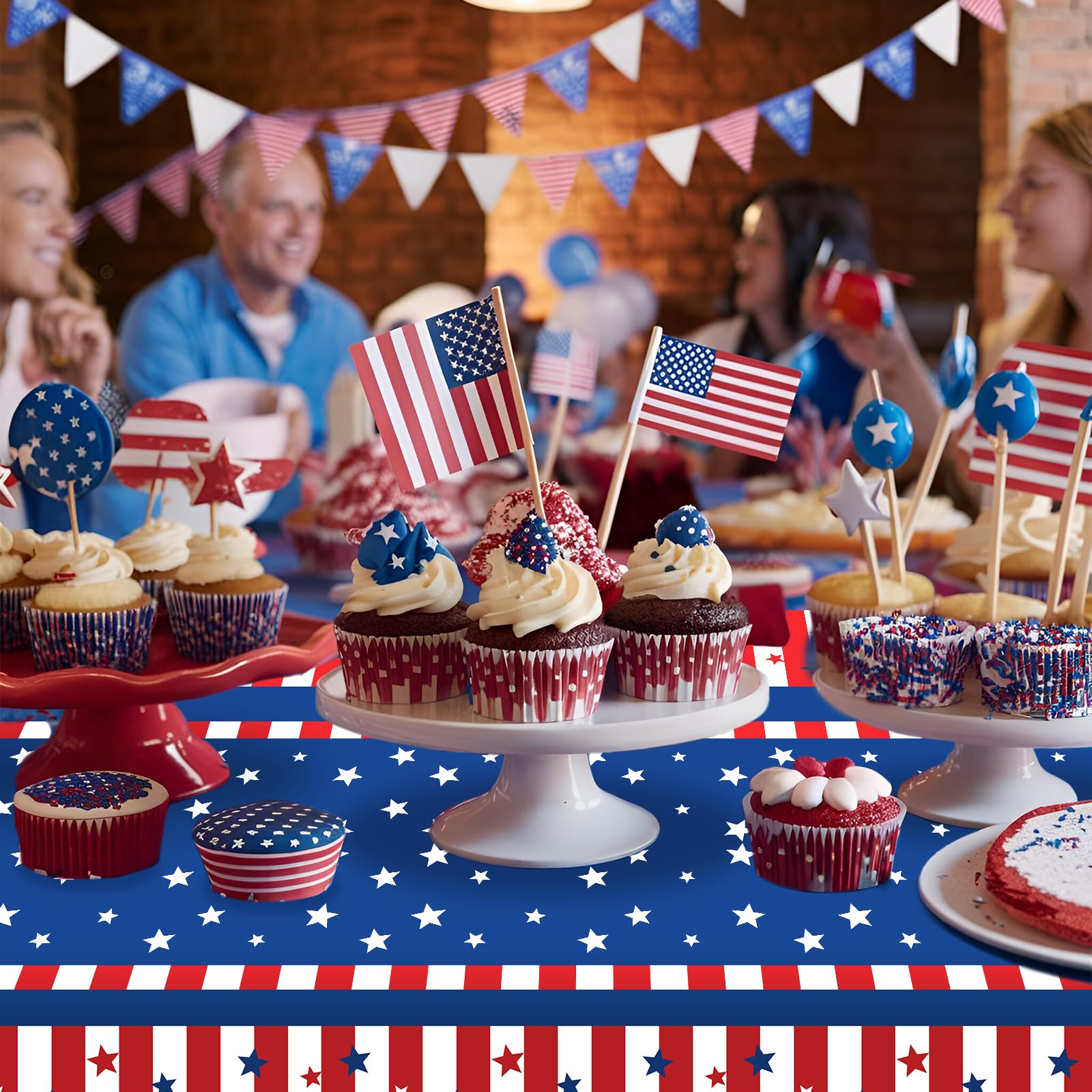 EGNMCR Nappes, Chemin De Table 4 Juillet Nappe Drapeau Américain Nappe Patriotique Nappe En Plastique Jetable Décorations Jour De L'Indépendance Fournitures De Fête Carte