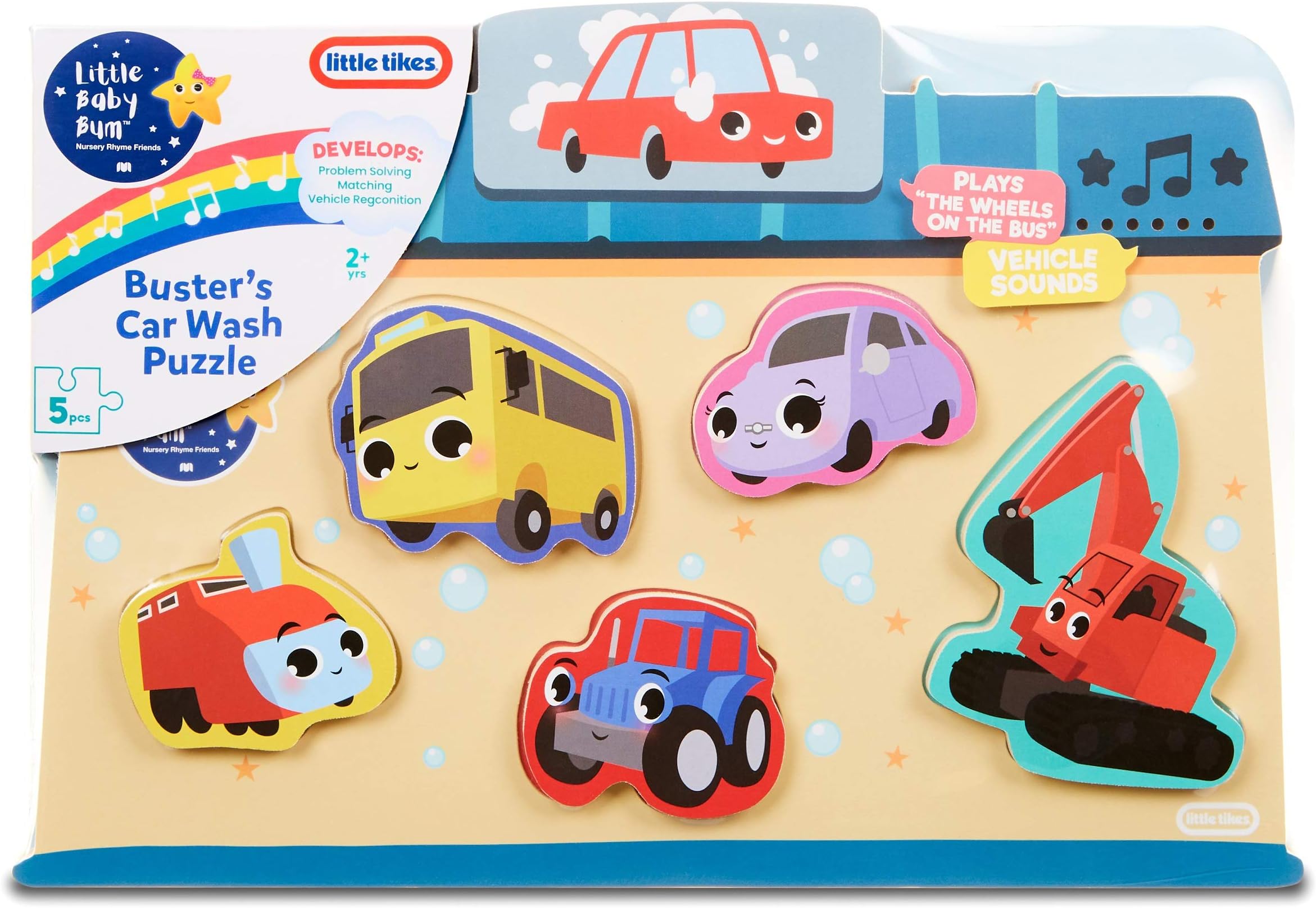 Little Tikes Baby Bum 5-Piece Chunky Wooden Sound Puzzle Plays Wheels on The Bus