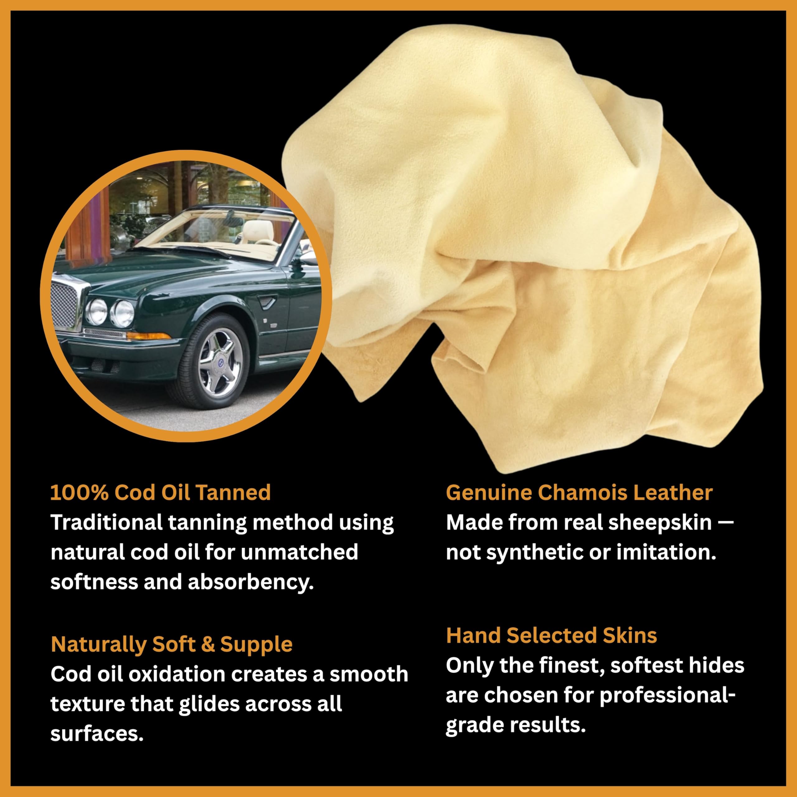 Tek Automotive Pelle di camoscio per auto - Grande pelle di camoscio conciata all'olio di merluzzo - 100% vera pelle shammy panno per asciugatura e lucidatura auto